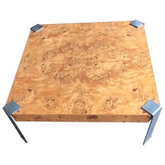 Square Coffee Table Burl Olive Wood in the Style of Milo Baughman