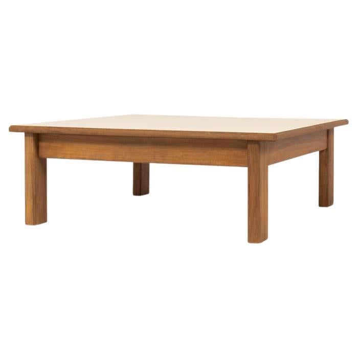 Square Coffee Table by French Andre Sornay Beech and Beige Laminate Top 1960 For Sale