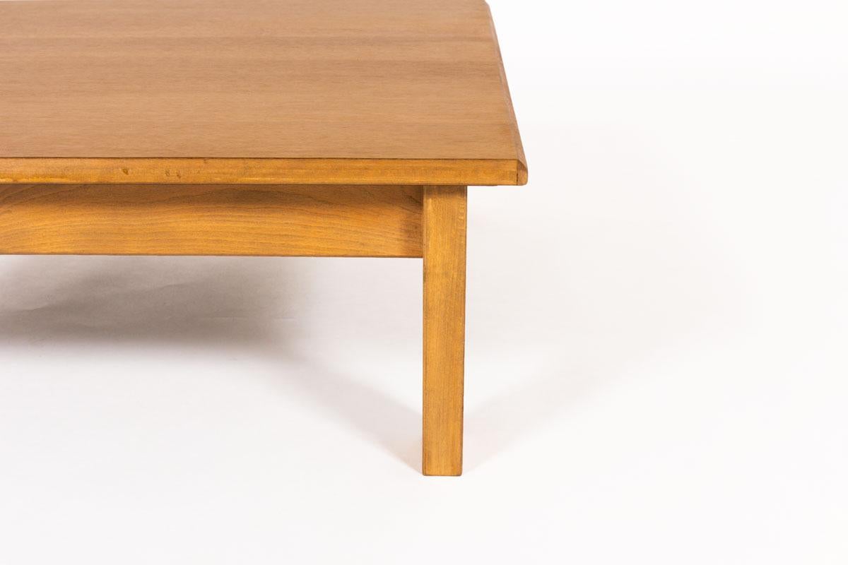 Mid-Century Modern Square Coffee Table by French Andre Sornay Beech and Oak Top 1960, For Sale