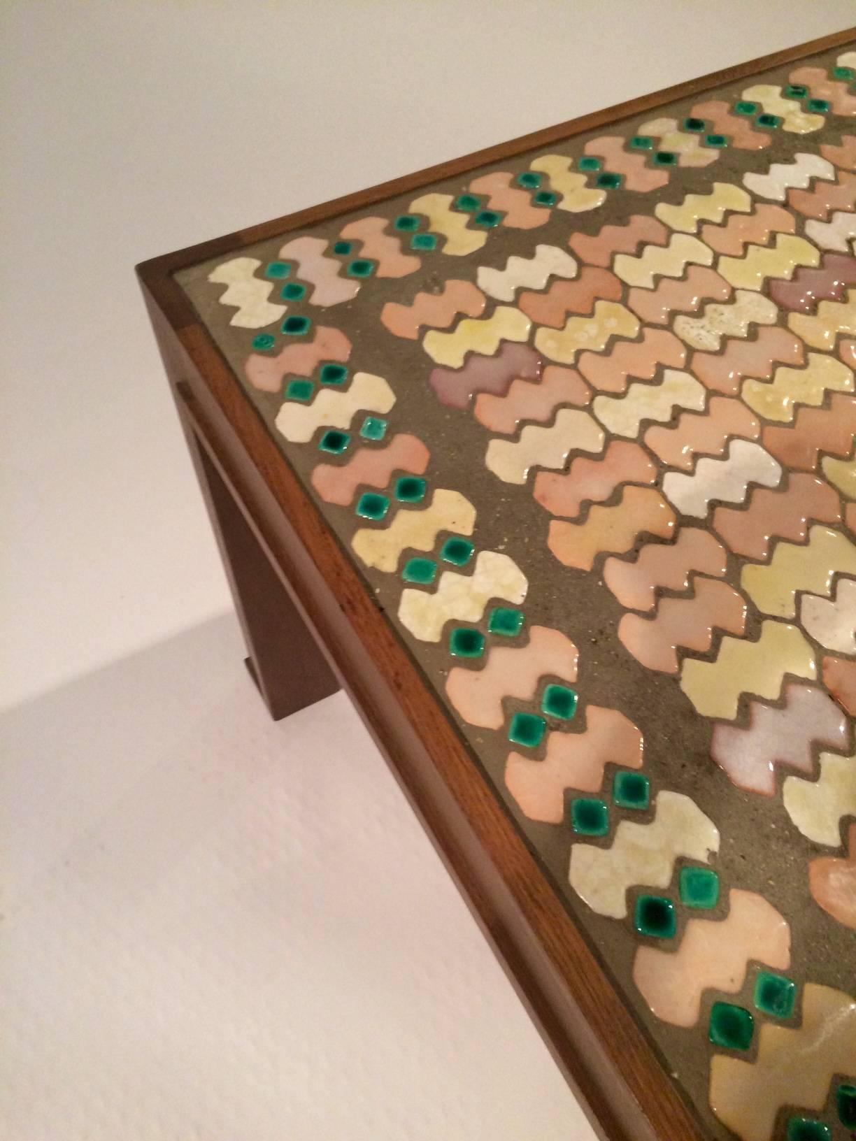 French Square Coffee Table by Jacques Lenoble & Jacques Adnet with a Ceramic Top