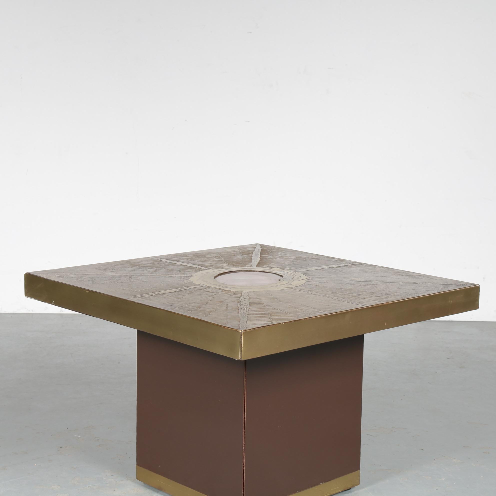 Brass Square Coffee Table by Paco Rabanne for Lova Creation, Belgium 1970 For Sale