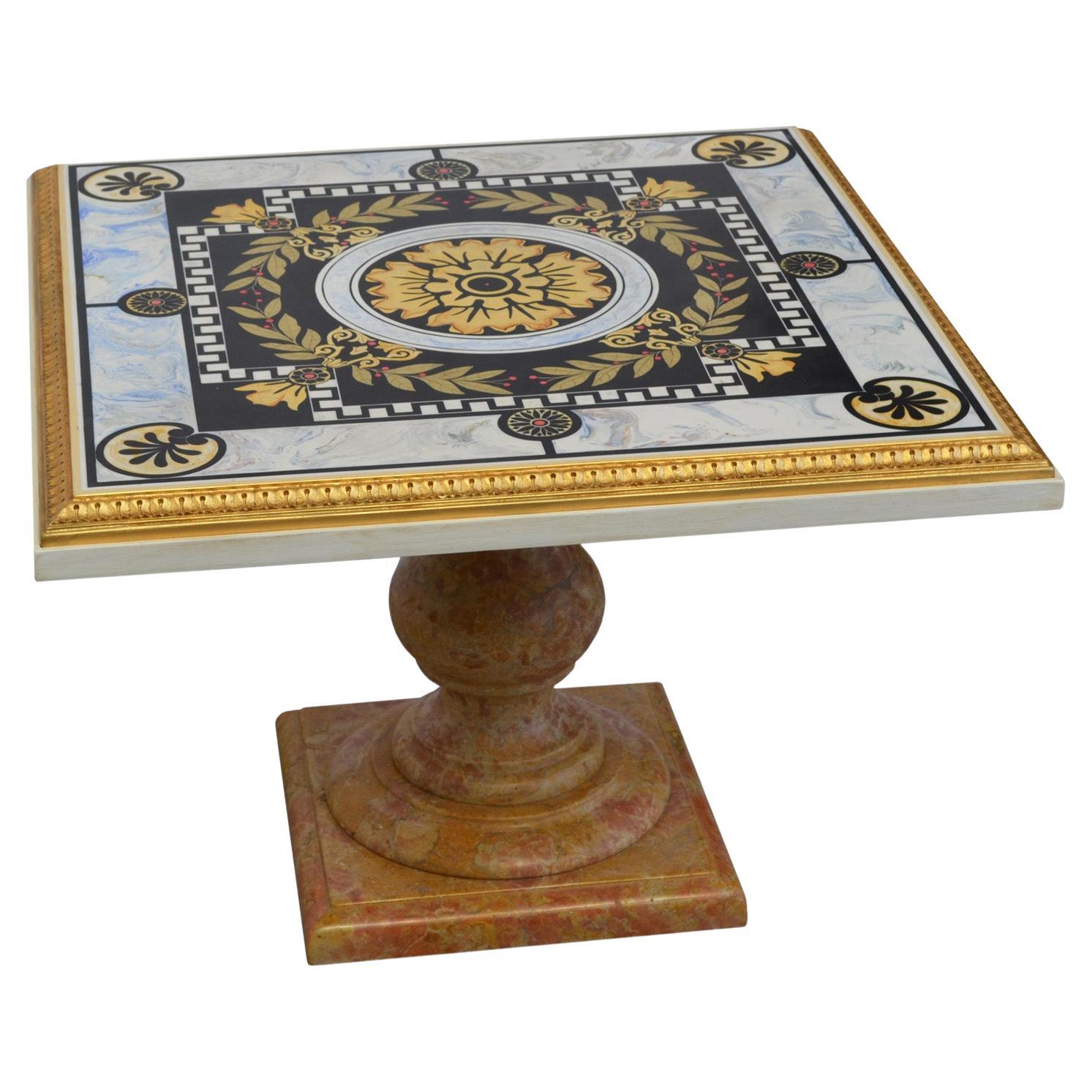 Tavolino quadrato intarsio scagliola, base marmo giallo fatta a mano en Italia 