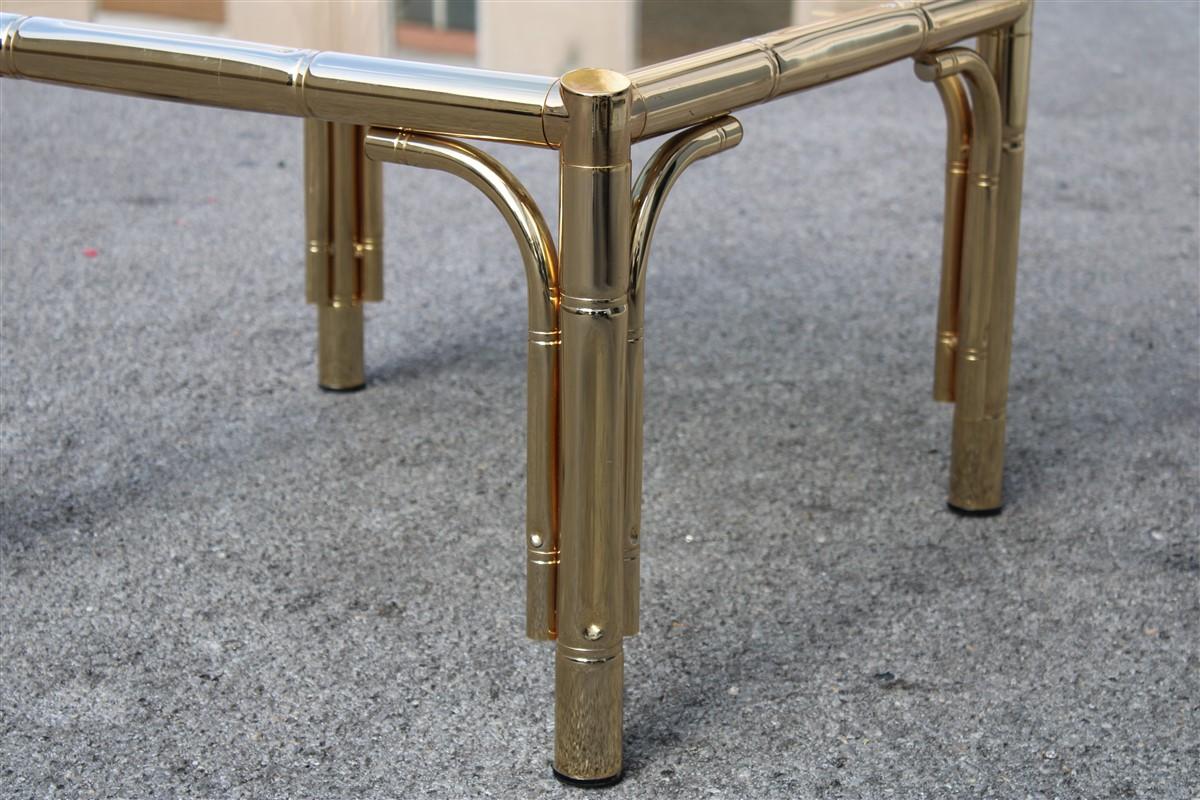 Mid-Century Modern Table basse carrée de conception italienne en métal doré 24 carats, canne de bambou, 1970 en vente