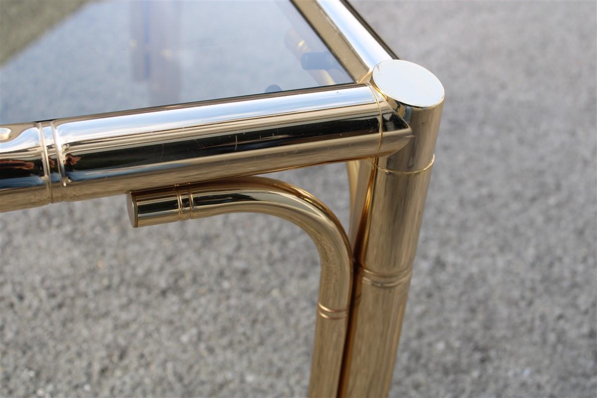 Square Coffee Table in 24-Karat Gold Metal Italian Design 1970 Bamboo Cane For Sale 1