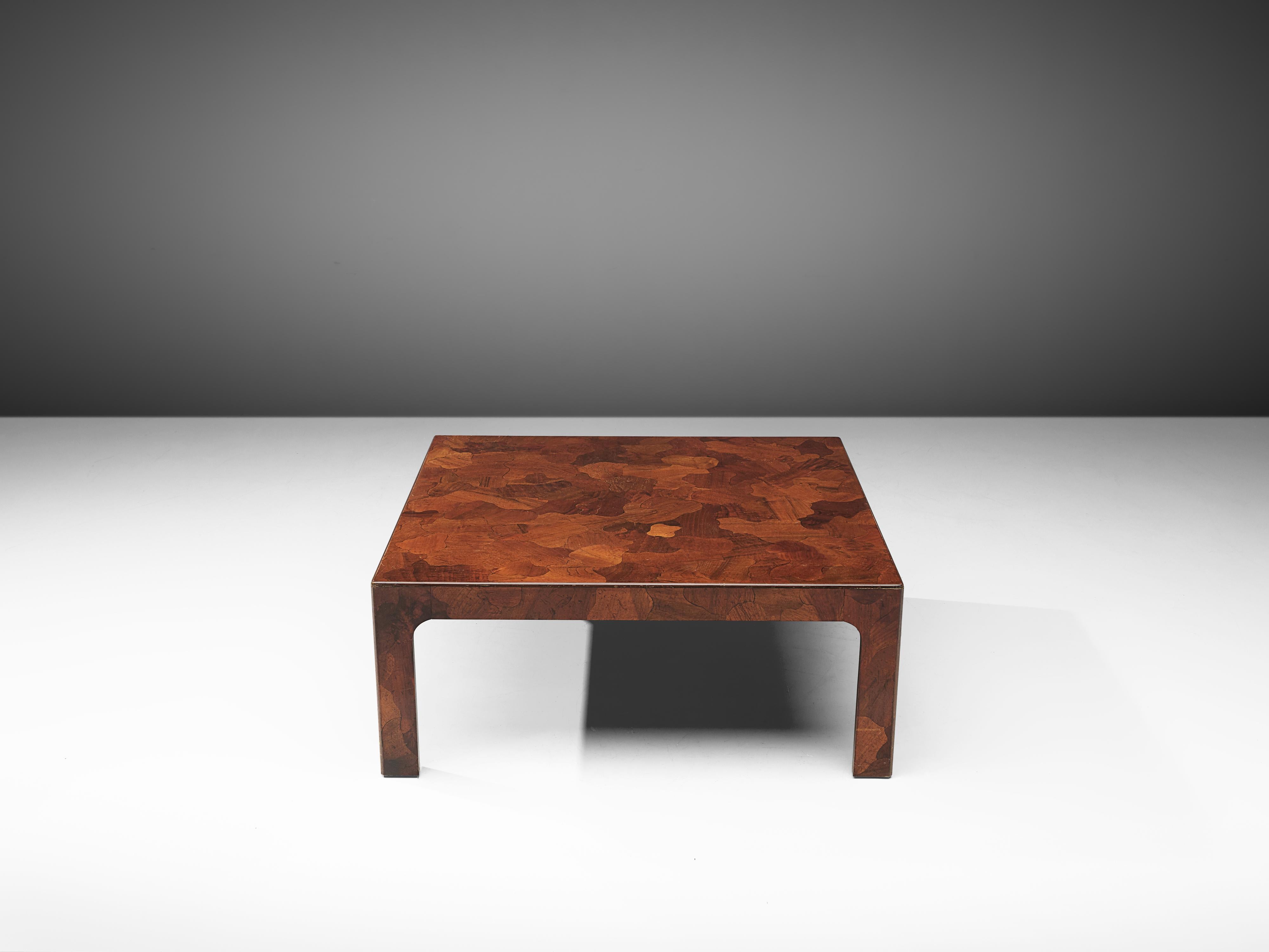 Square Coffee Table in American Walnut with Inlayed Top In Good Condition In Waalwijk, NL