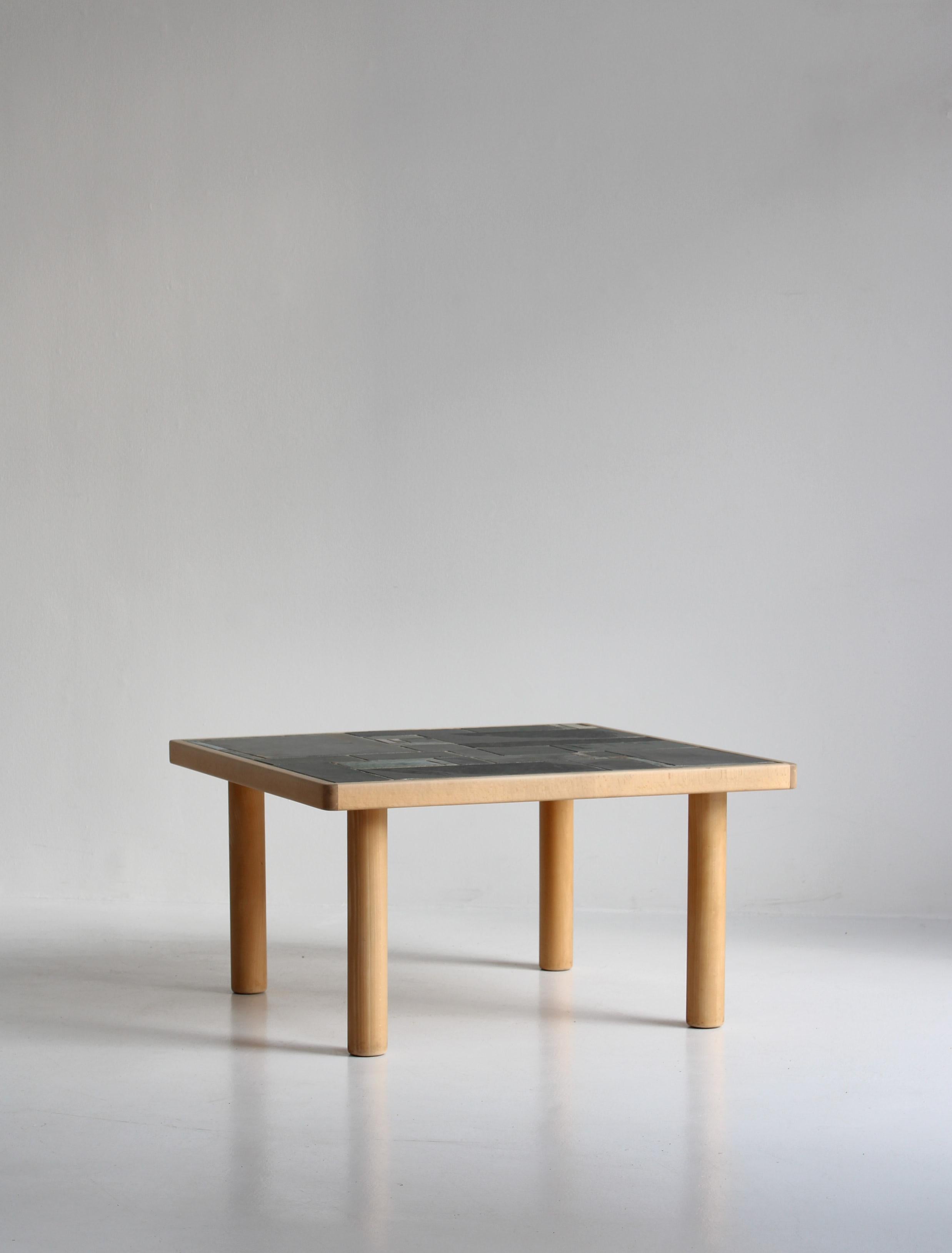 Square Coffee Table in Beechwood and Ceramic Tiles by Sallingboe, Denmark, 1970s For Sale 5