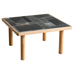 Square Coffee Table in Beechwood and Ceramic Tiles by Sallingboe, Denmark, 1970s