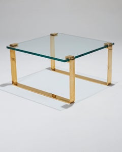 Square coffee table in glass and brass by Ronald Schmidt, 1980s