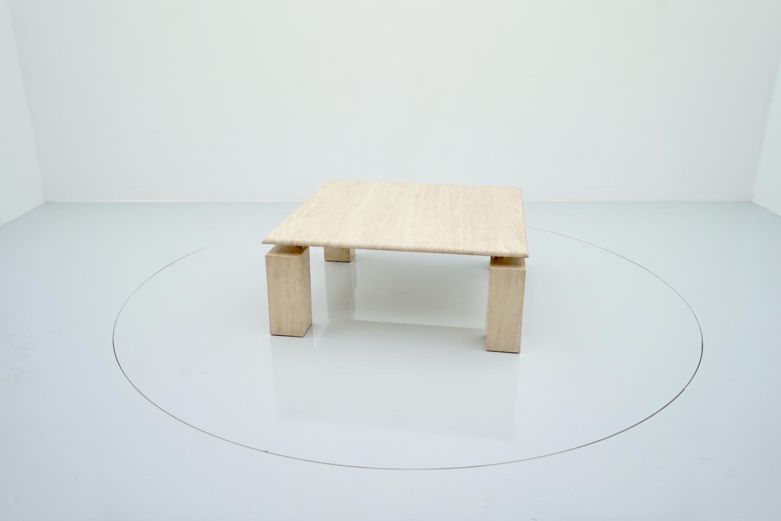 Square Coffee Table in Italian Travertine with Floating Table Top, 1970s For Sale 3