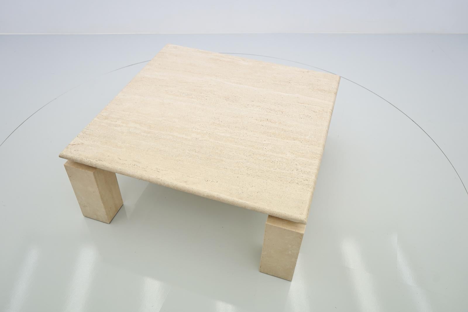 Late 20th Century Square Coffee Table in Italian Travertine with Floating Table Top, 1970s For Sale