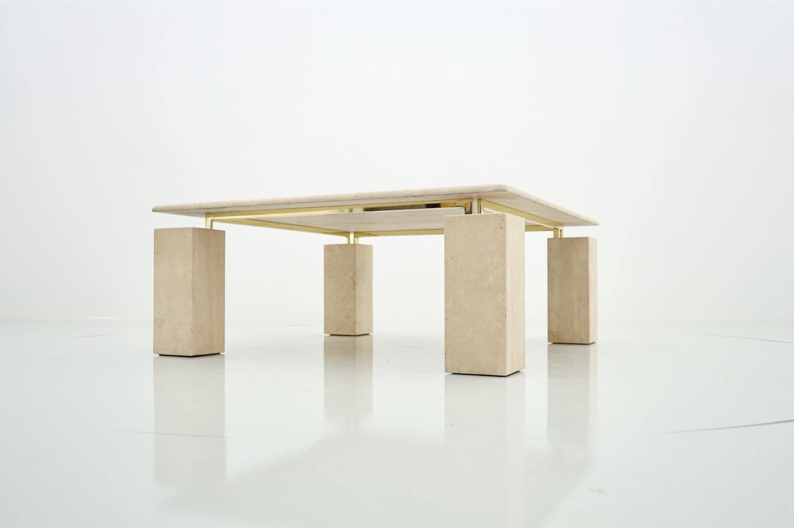 Square Coffee Table in Italian Travertine with Floating Table Top, 1970s For Sale 1