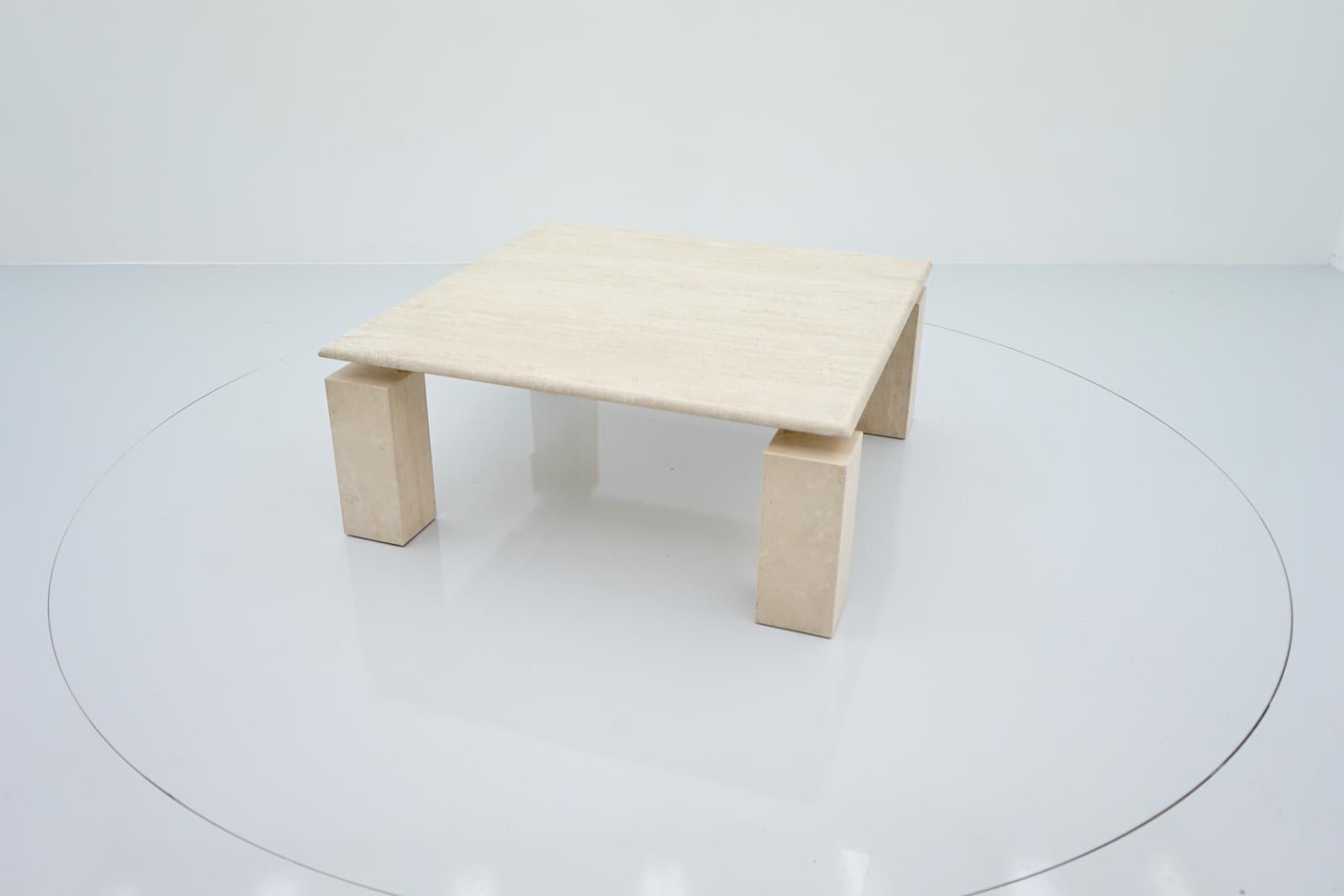 Square Coffee Table in Italian Travertine with Floating Table Top, 1970s For Sale 2