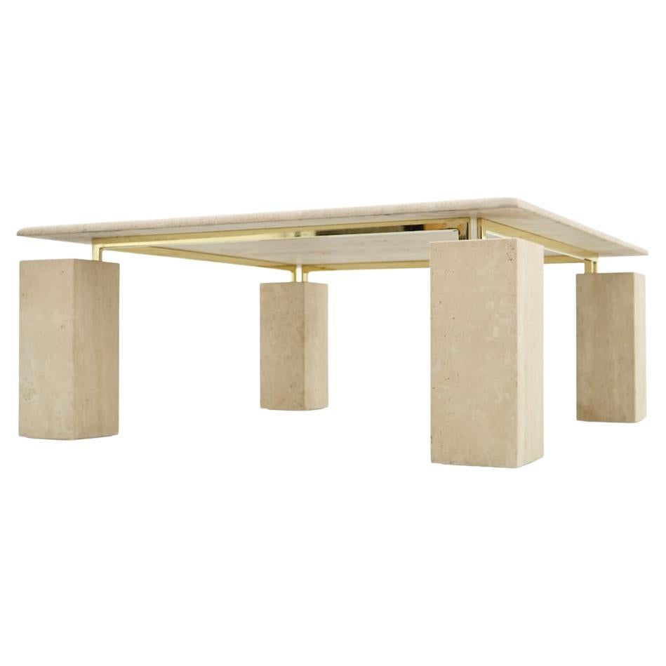 Square Coffee Table in Italian Travertine with Floating Table Top, 1970s