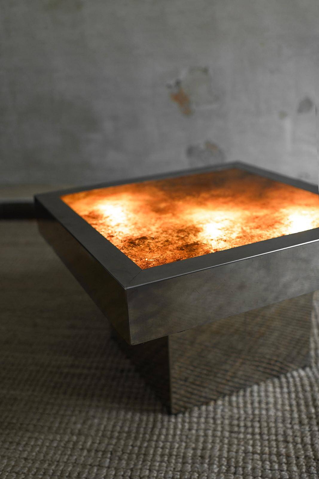 Table basse carrée en métal avec plateau rétro-éclairé, 1970 en vente 1