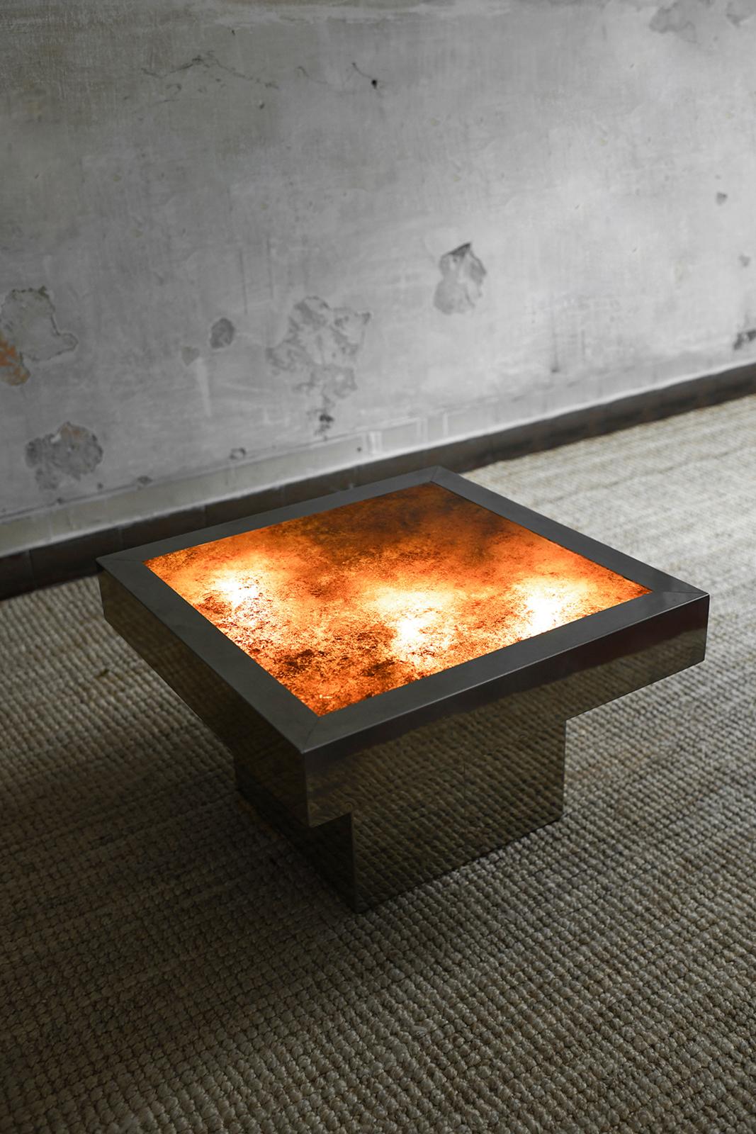 Table basse carrée en métal avec plateau rétro-éclairé, 1970 en vente 2