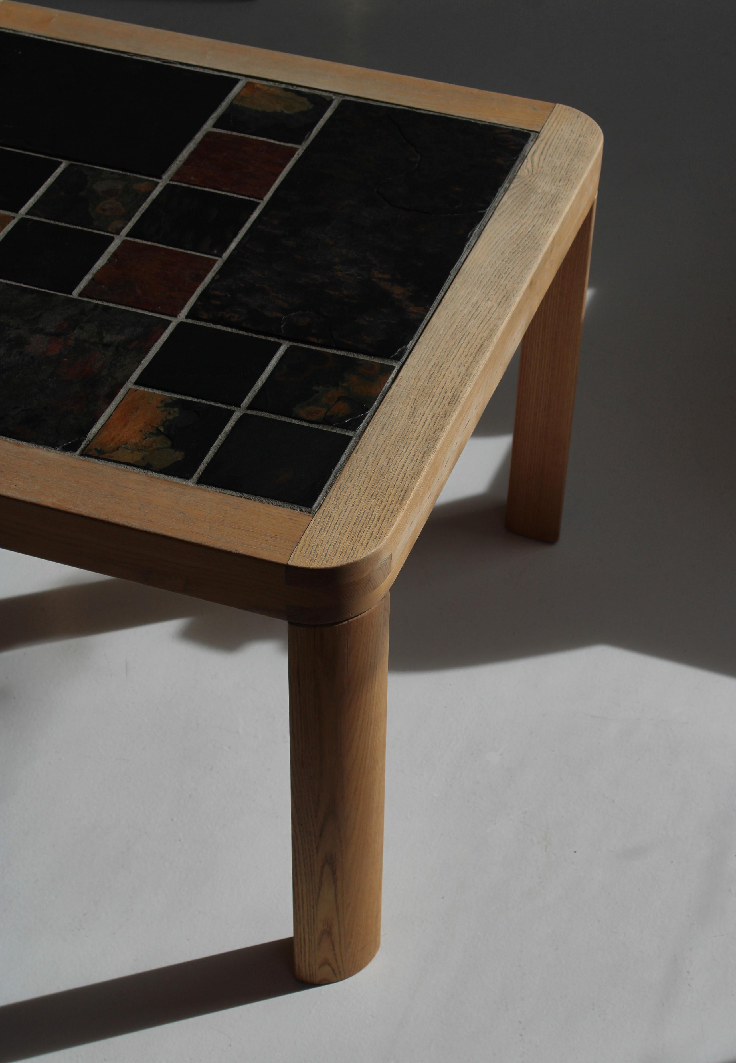 Square Coffee Table in Oak with Slate Top, Haslev Furniture, Denmark, 1970s For Sale 2