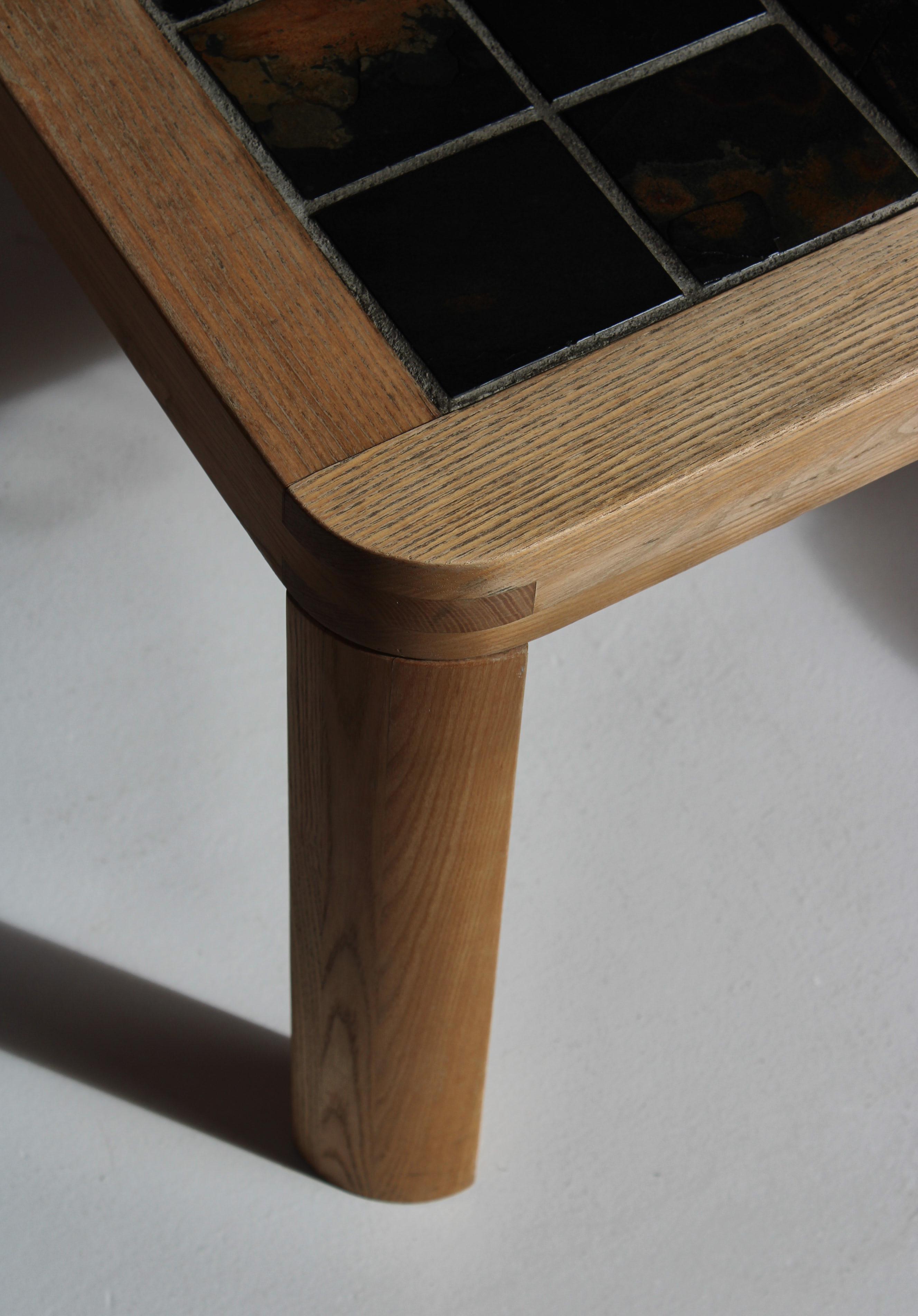 Square Coffee Table in Oak with Slate Top, Haslev Furniture, Denmark, 1970s For Sale 4