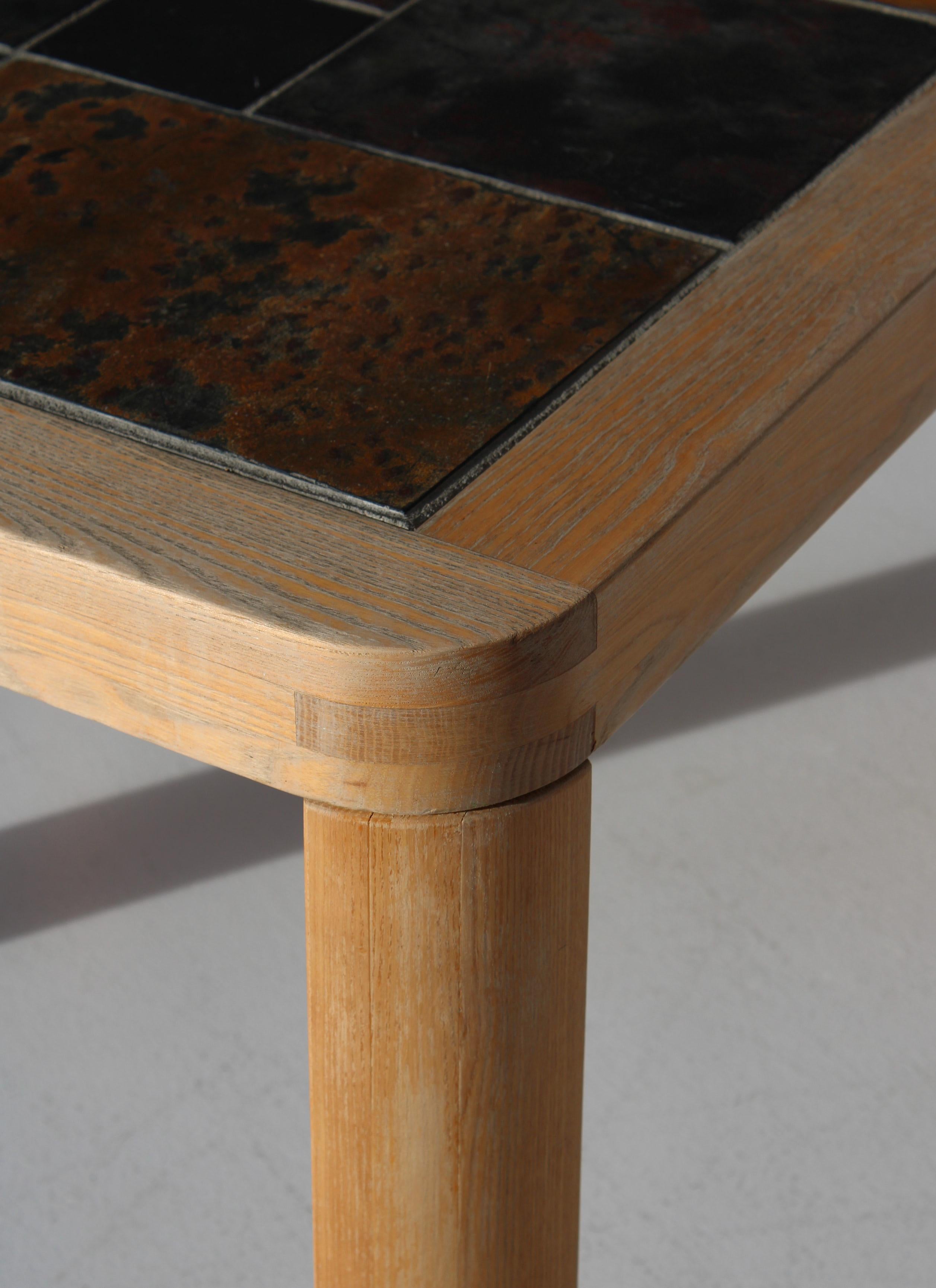 Square Coffee Table in Oak with Slate Top, Haslev Furniture, Denmark, 1970s For Sale 8