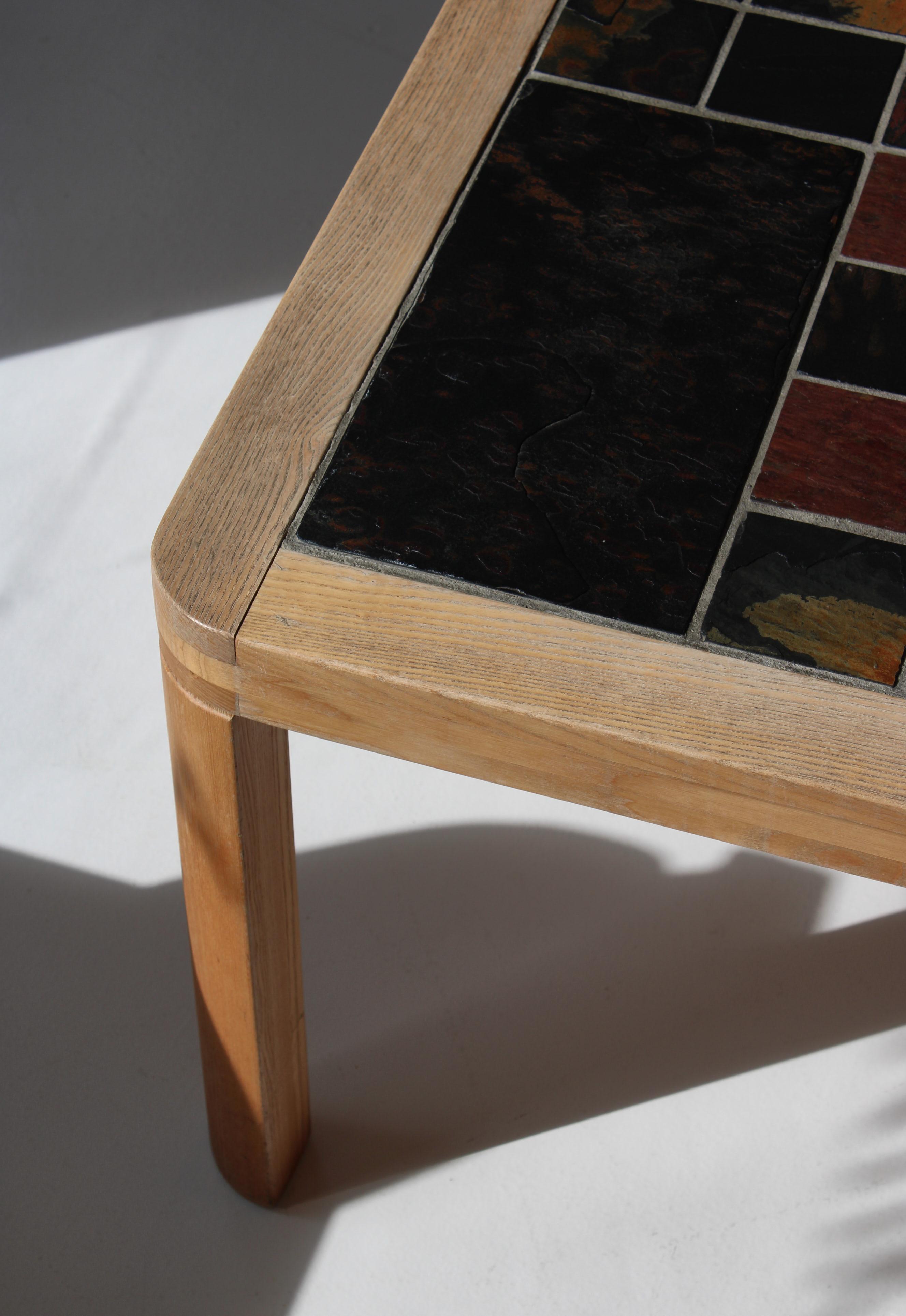 Danish Square Coffee Table in Oak with Slate Top, Haslev Furniture, Denmark, 1970s For Sale