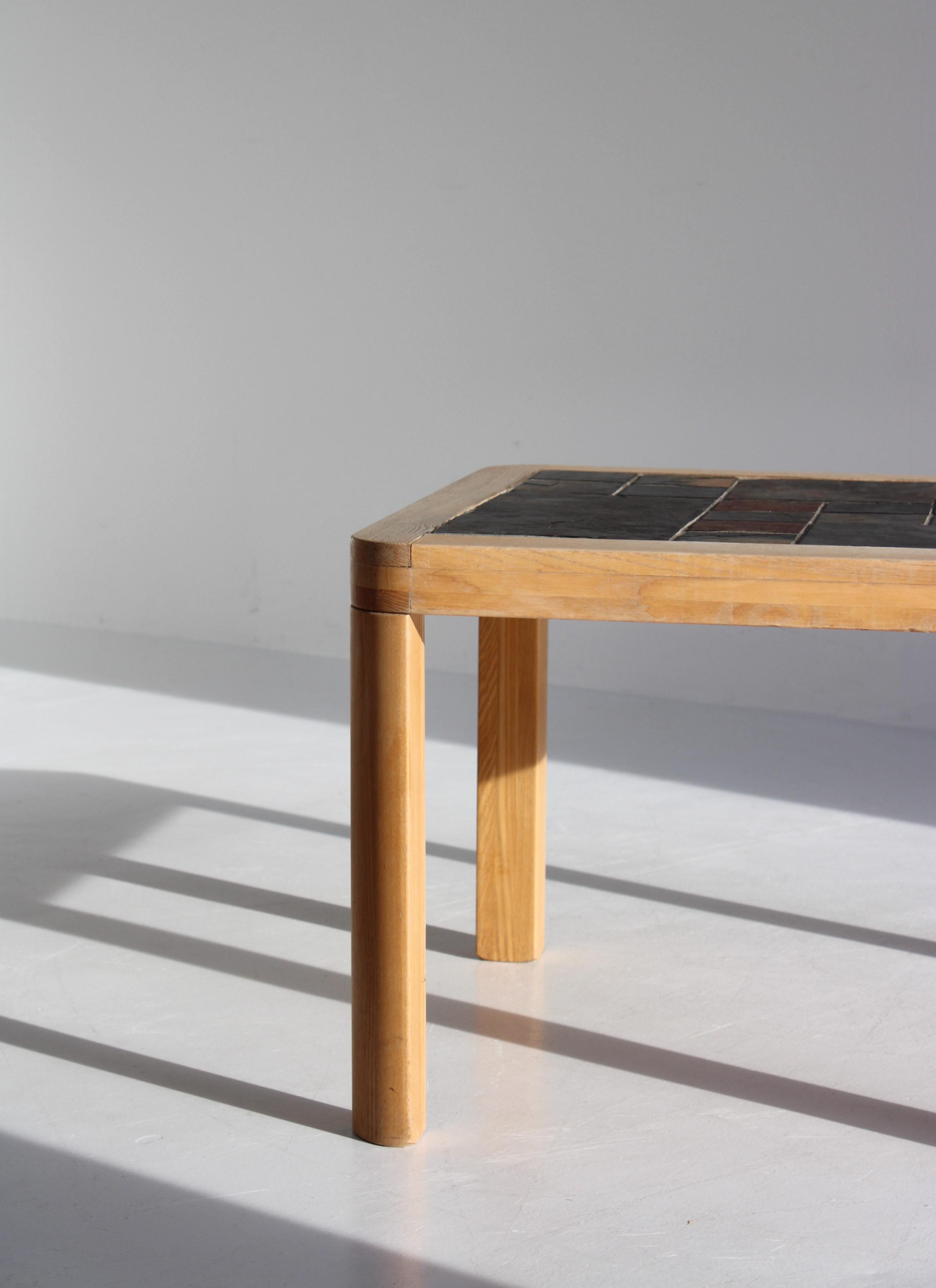 Square Coffee Table in Oak with Slate Top, Haslev Furniture, Denmark, 1970s For Sale 1