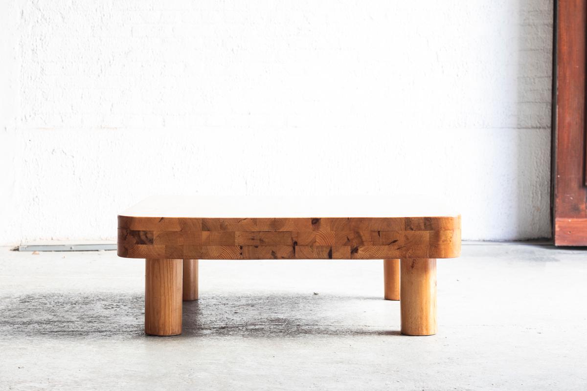 Large Square Coffee Table in Pine Wood, 1970s For Sale 8