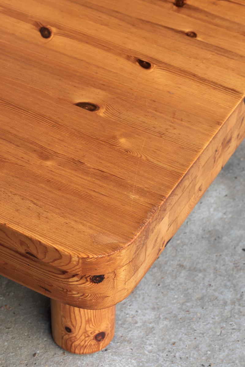 Large Square Coffee Table in Pine Wood, 1970s For Sale 13