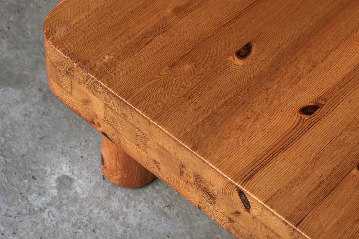 Large Square Coffee Table in Pine Wood, 1970s For Sale 14