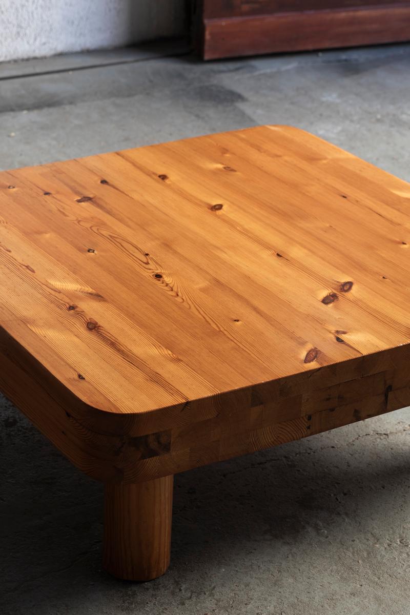 Late 20th Century Large Square Coffee Table in Pine Wood, 1970s For Sale
