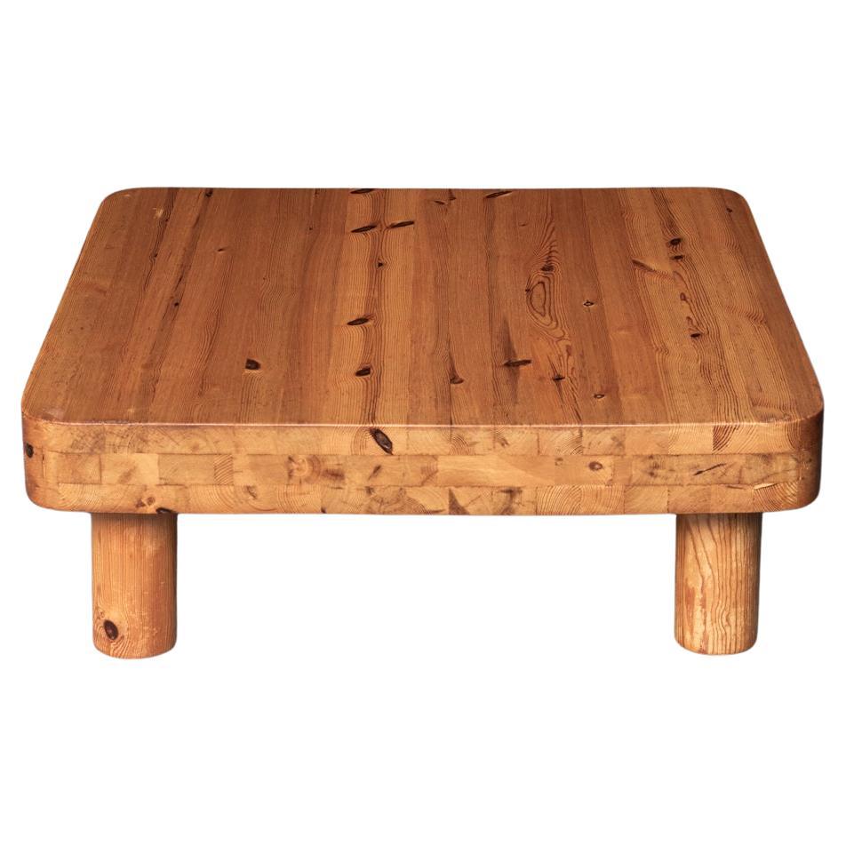 Large Square Coffee Table in Pine Wood, 1970s For Sale
