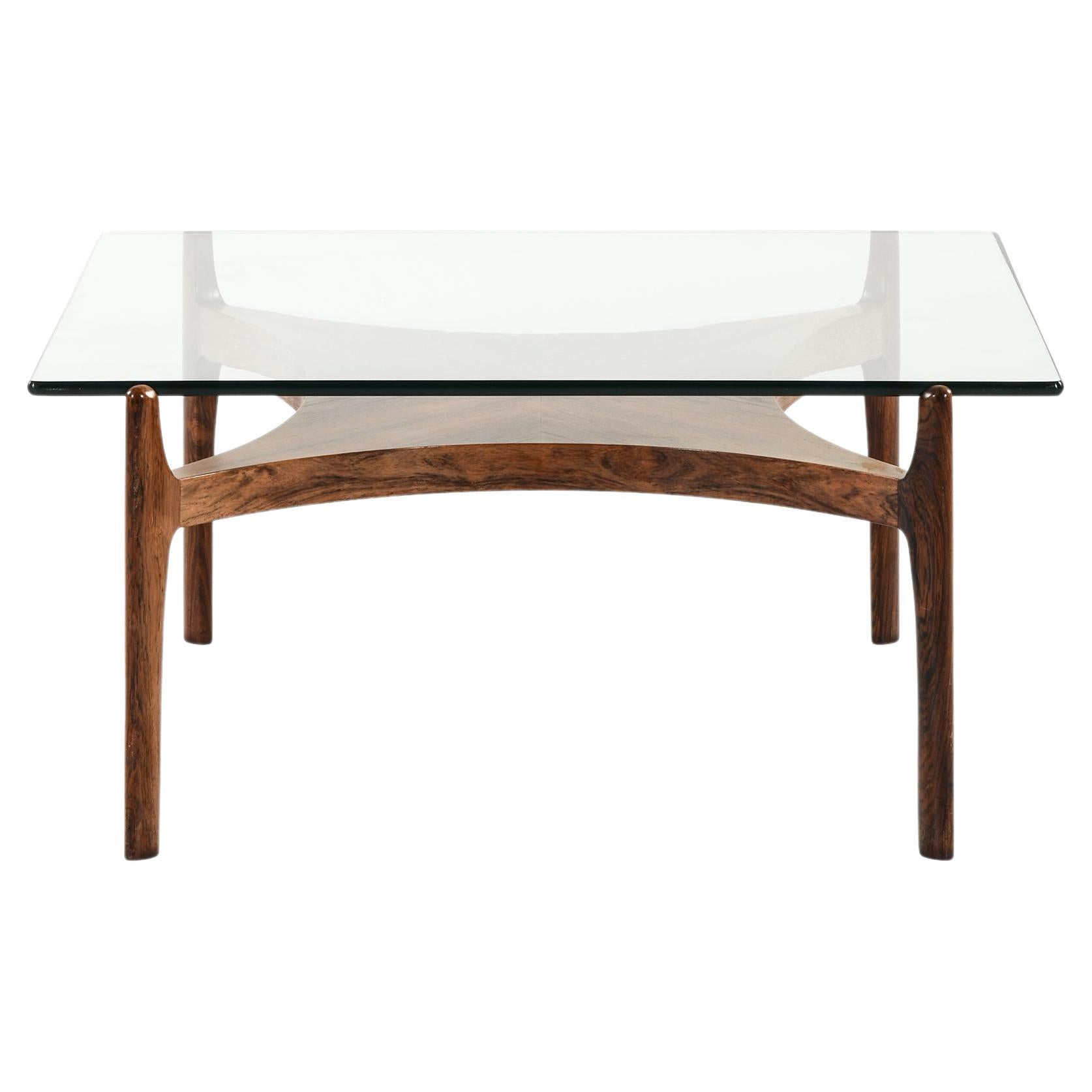 Square Coffee Table in Rosewood and Glass by Sven Ellekær, 1960's