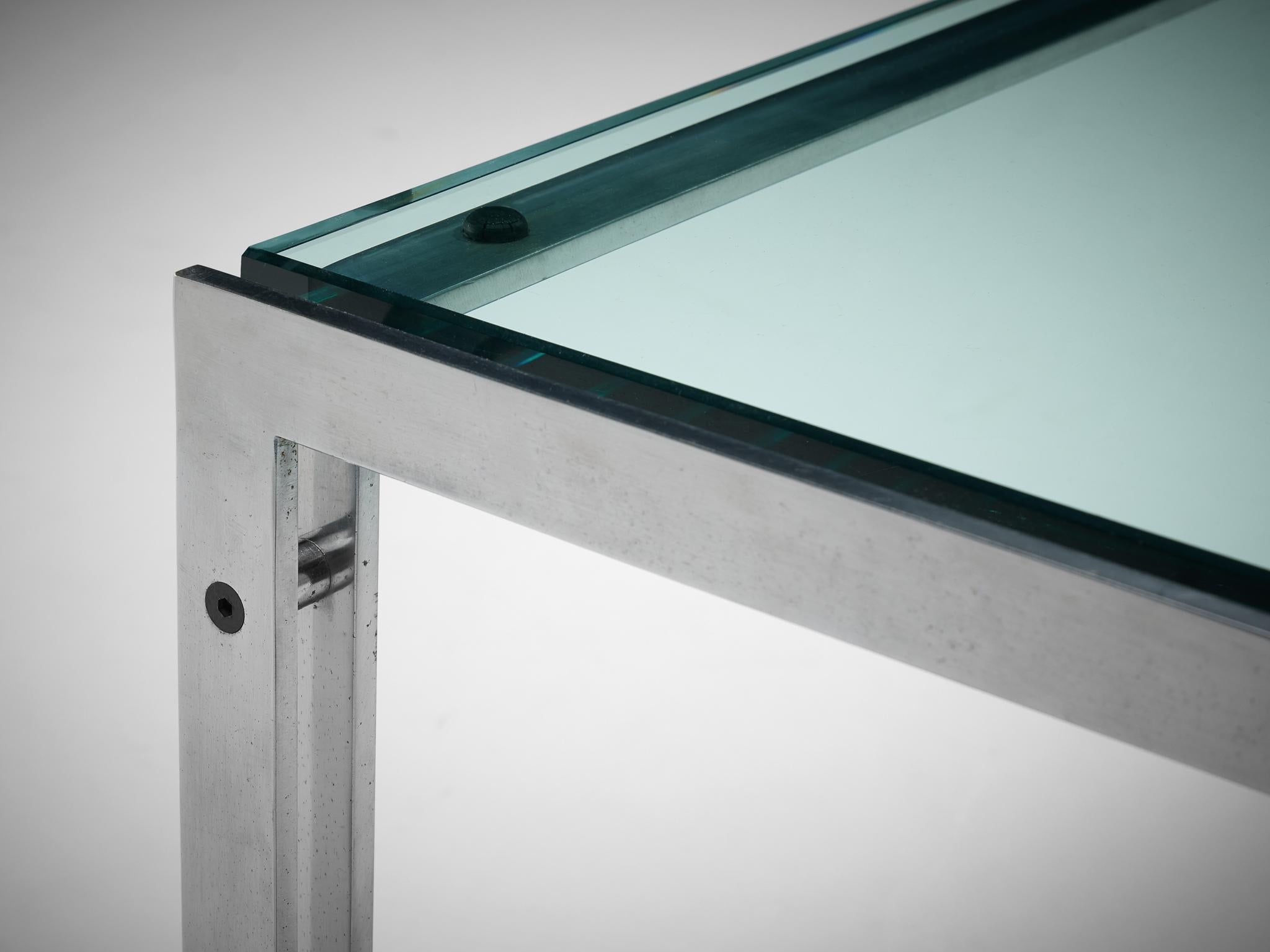 Mid-Century Modern Table basse carrée en acier et verre  en vente