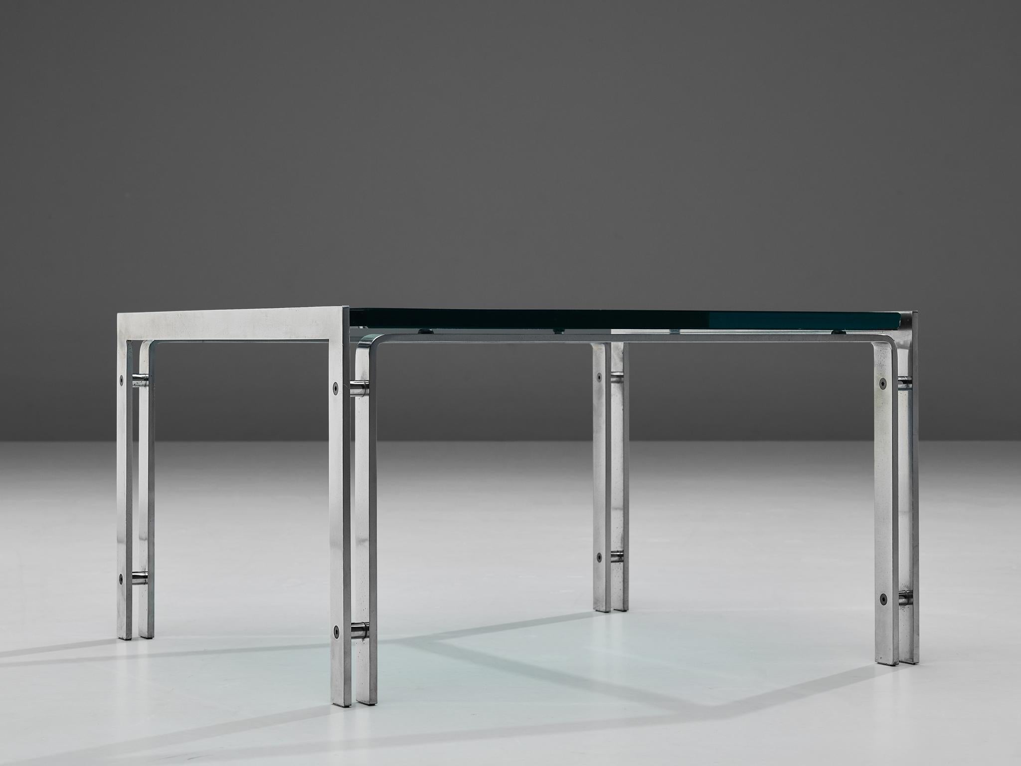 Néerlandais Table basse carrée en acier et verre  en vente