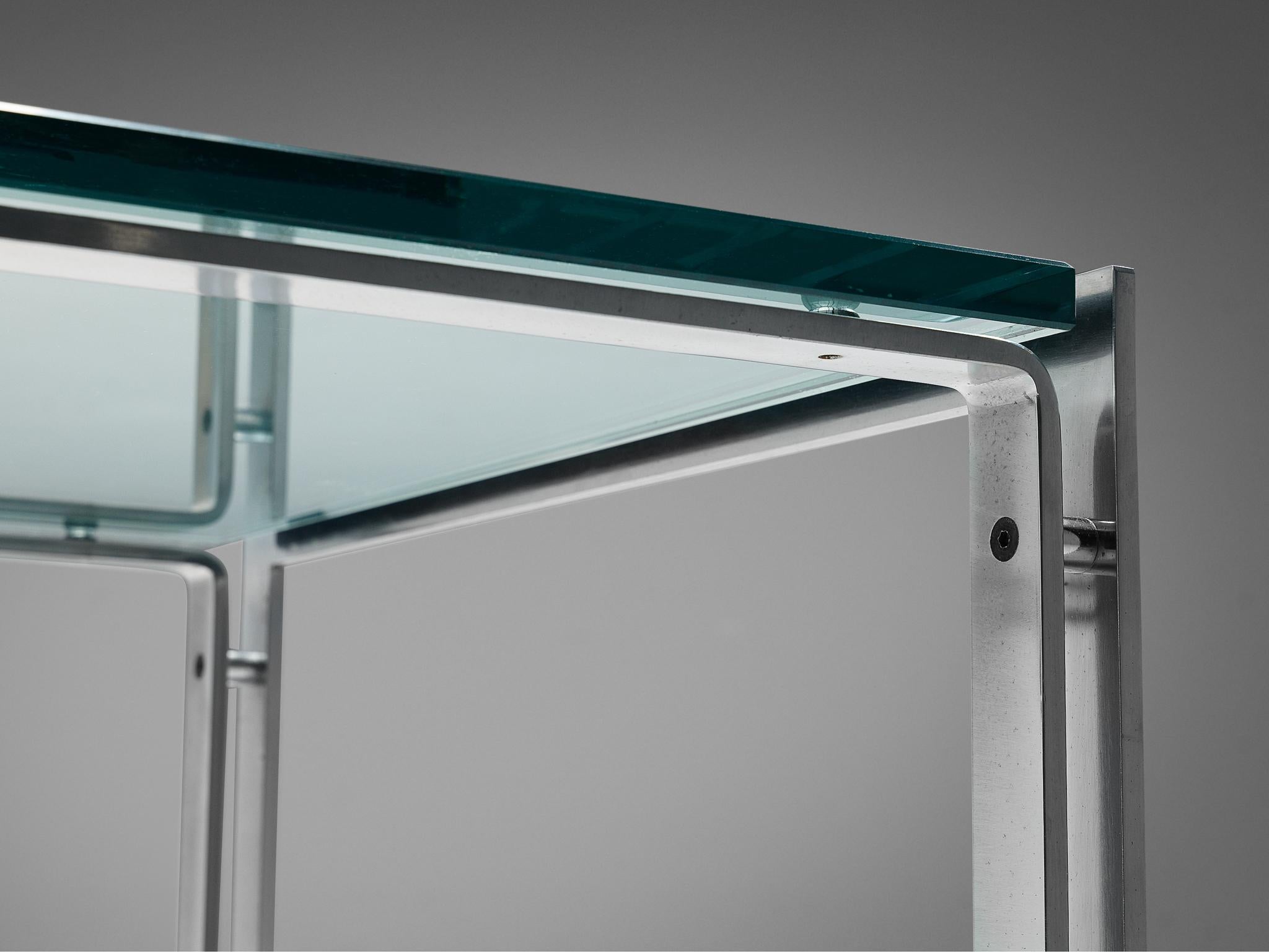 Square Coffee Table in Steel and Glass  In Good Condition For Sale In Waalwijk, NL