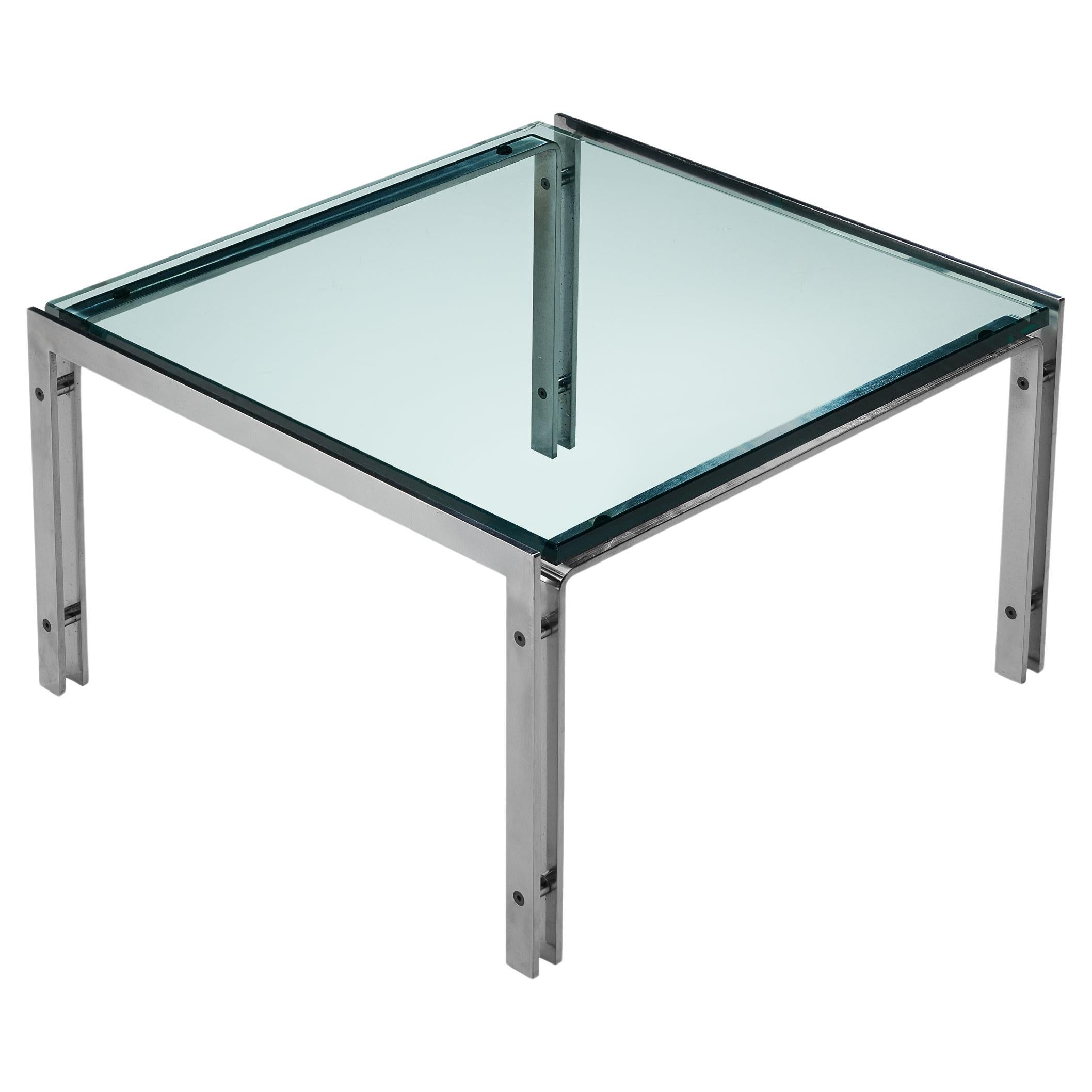 Table basse carrée en acier et verre  en vente