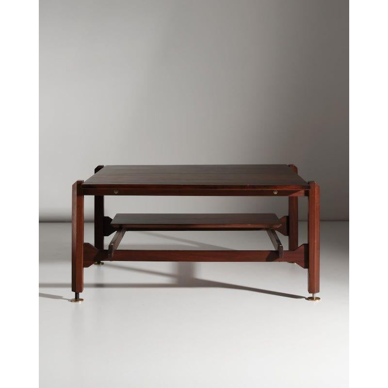 Mid-Century Modern Square Coffee Table in Teak and Brass by Vittorio Dassi, c.1950 For Sale