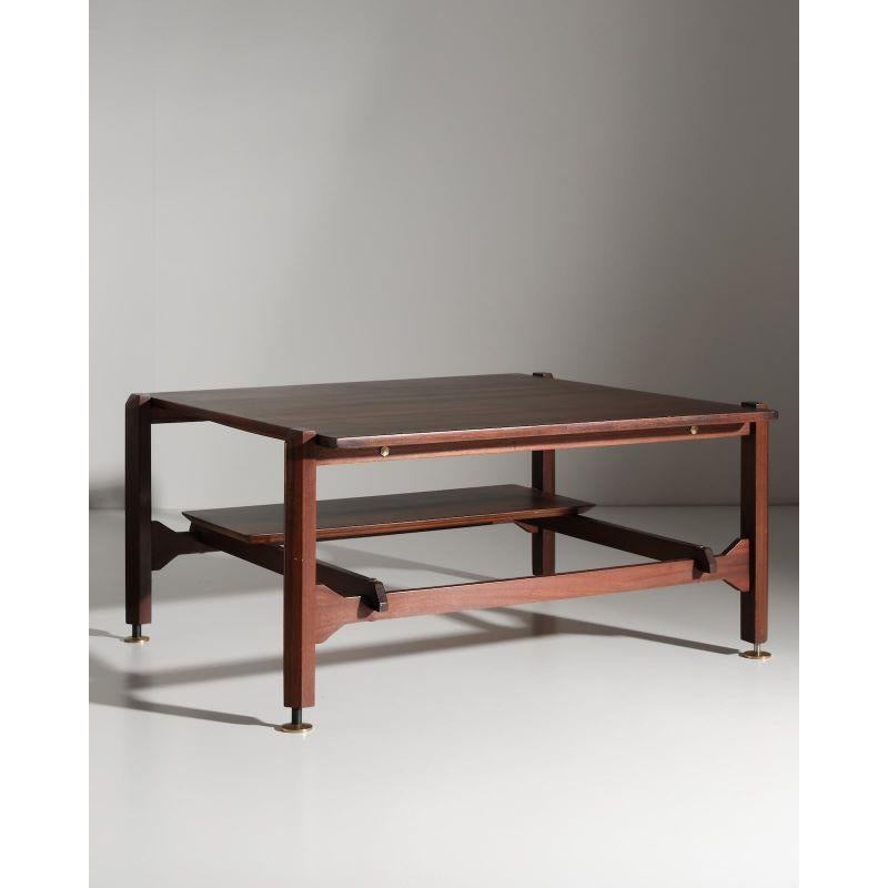 Italian Square Coffee Table in Teak and Brass by Vittorio Dassi, c.1950 For Sale