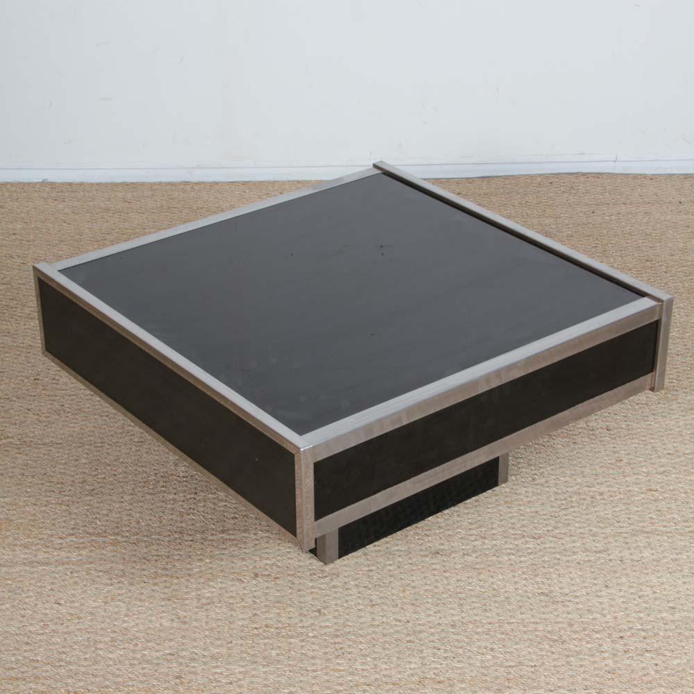 French Square coffee table in the Willy Rizzo style, 1970s For Sale