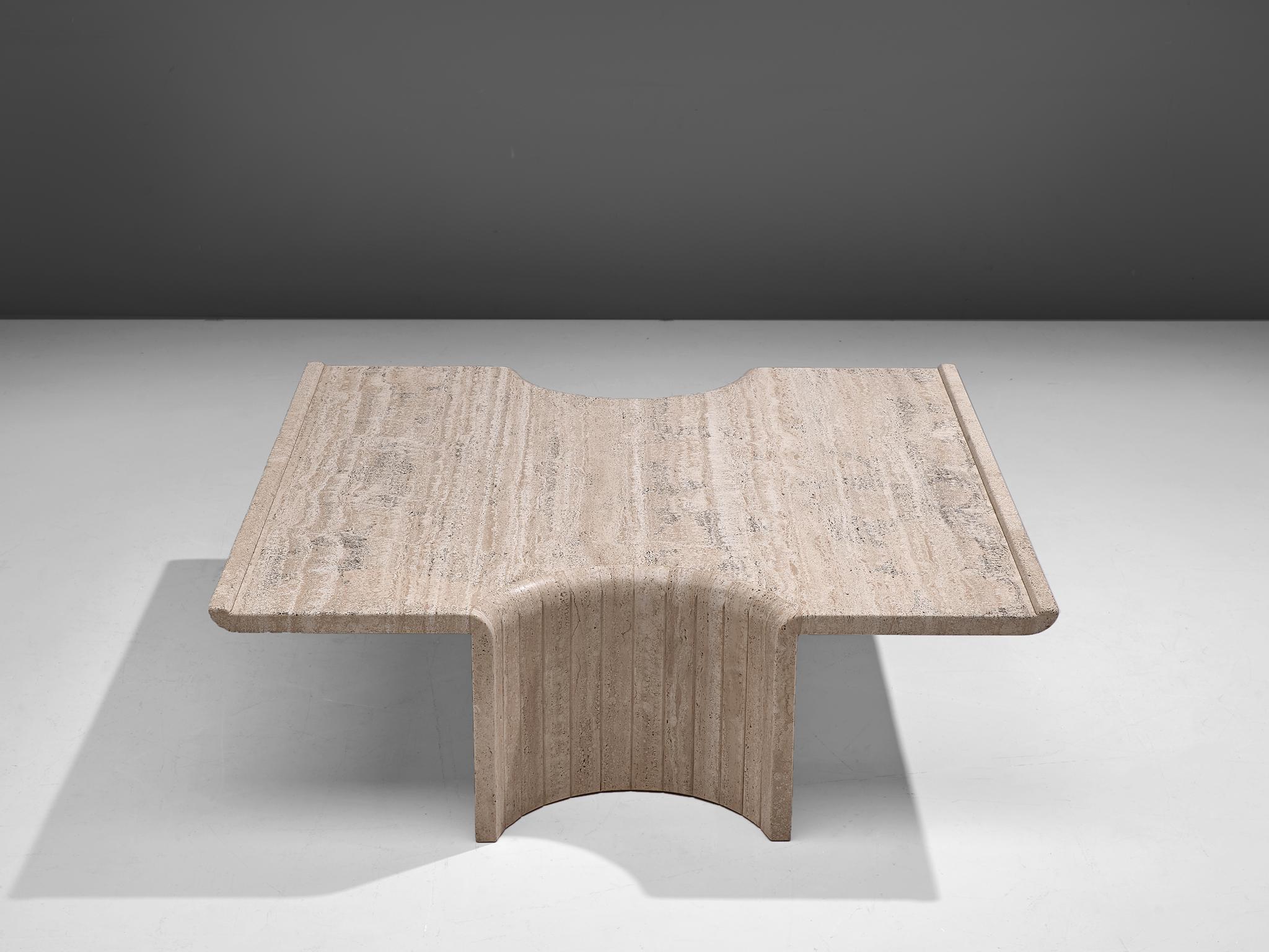 European Square Coffee Table in Travertine, 1970s