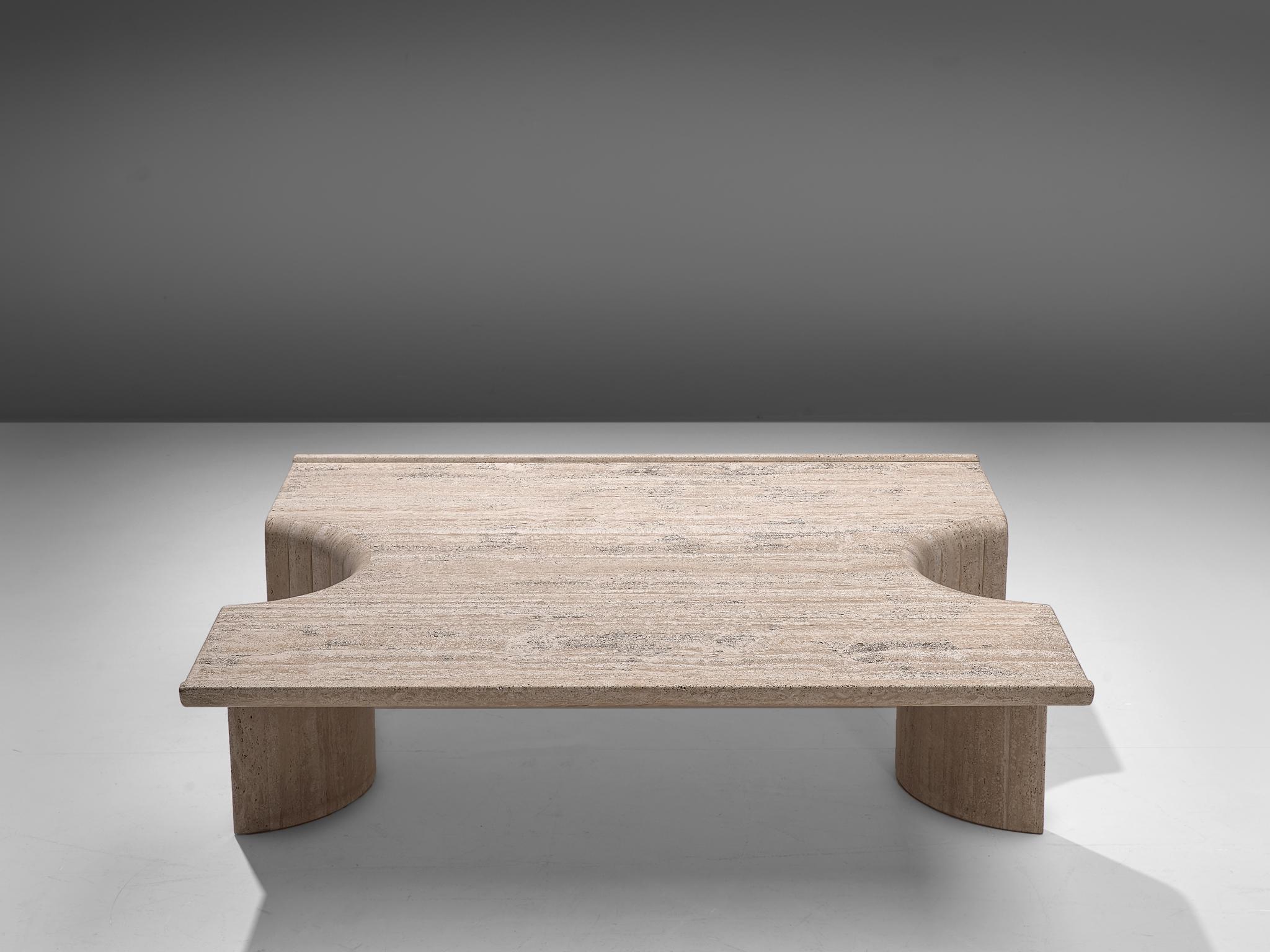 Square Coffee Table in Travertine, 1970s In Good Condition In Waalwijk, NL