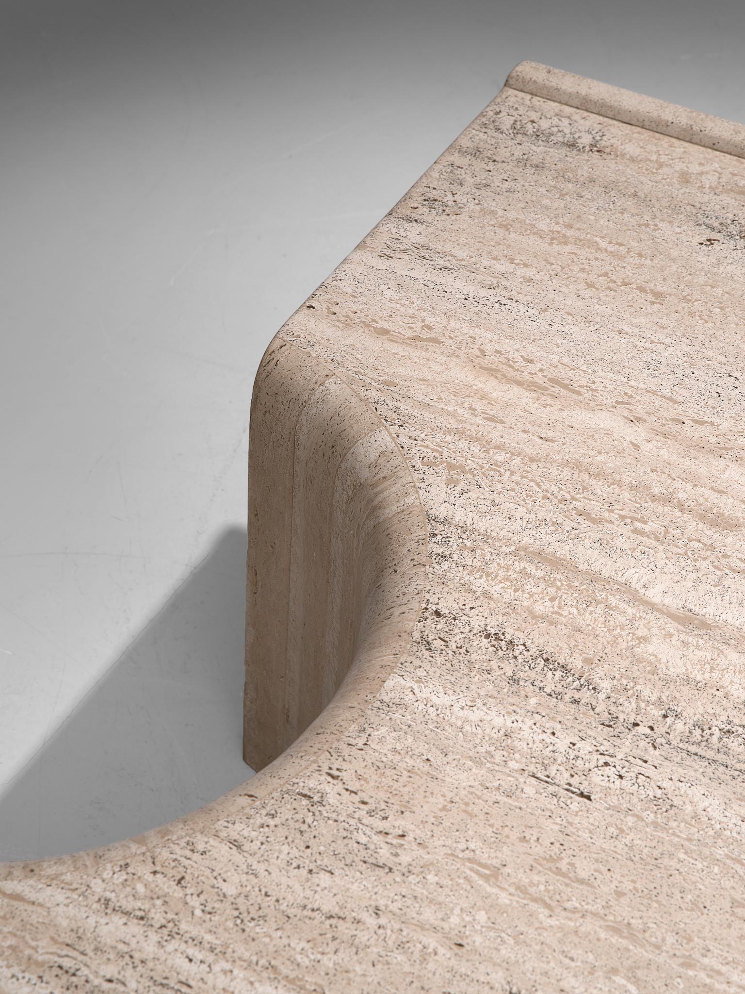 Square Coffee Table in Travertine, 1970s 1