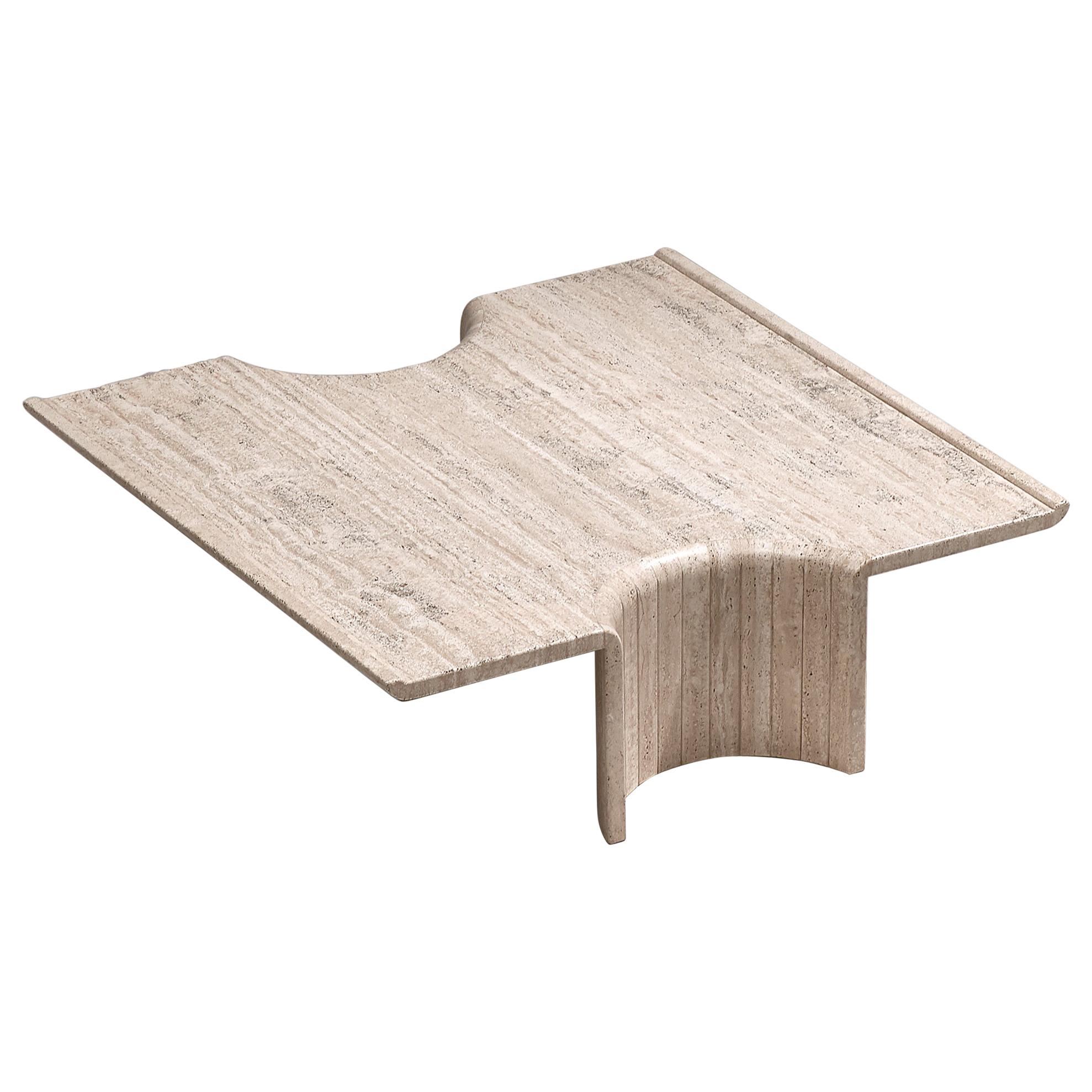 Square Coffee Table in Travertine, 1970s