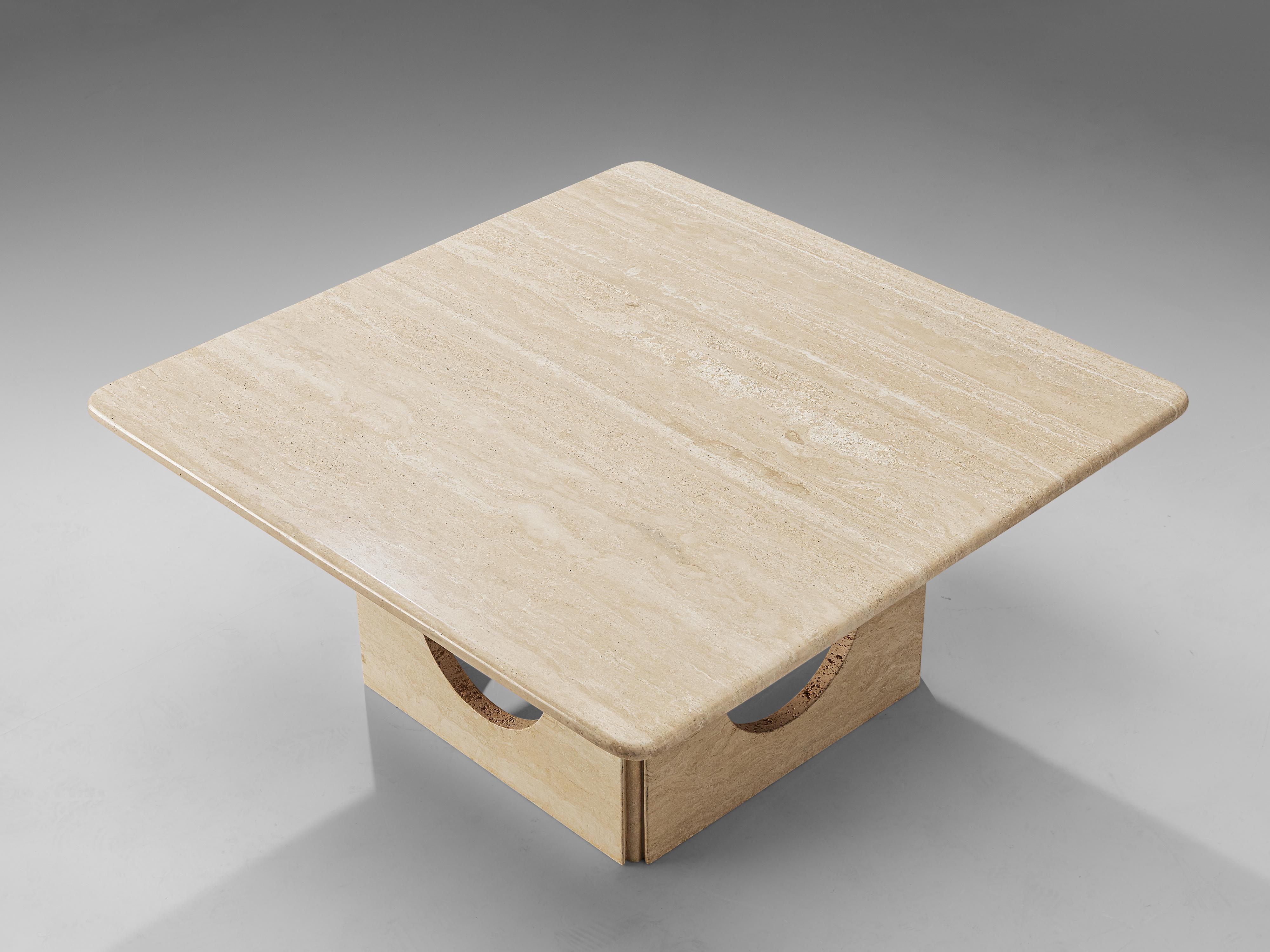 Post-Modern Square Coffee Table in Travertine