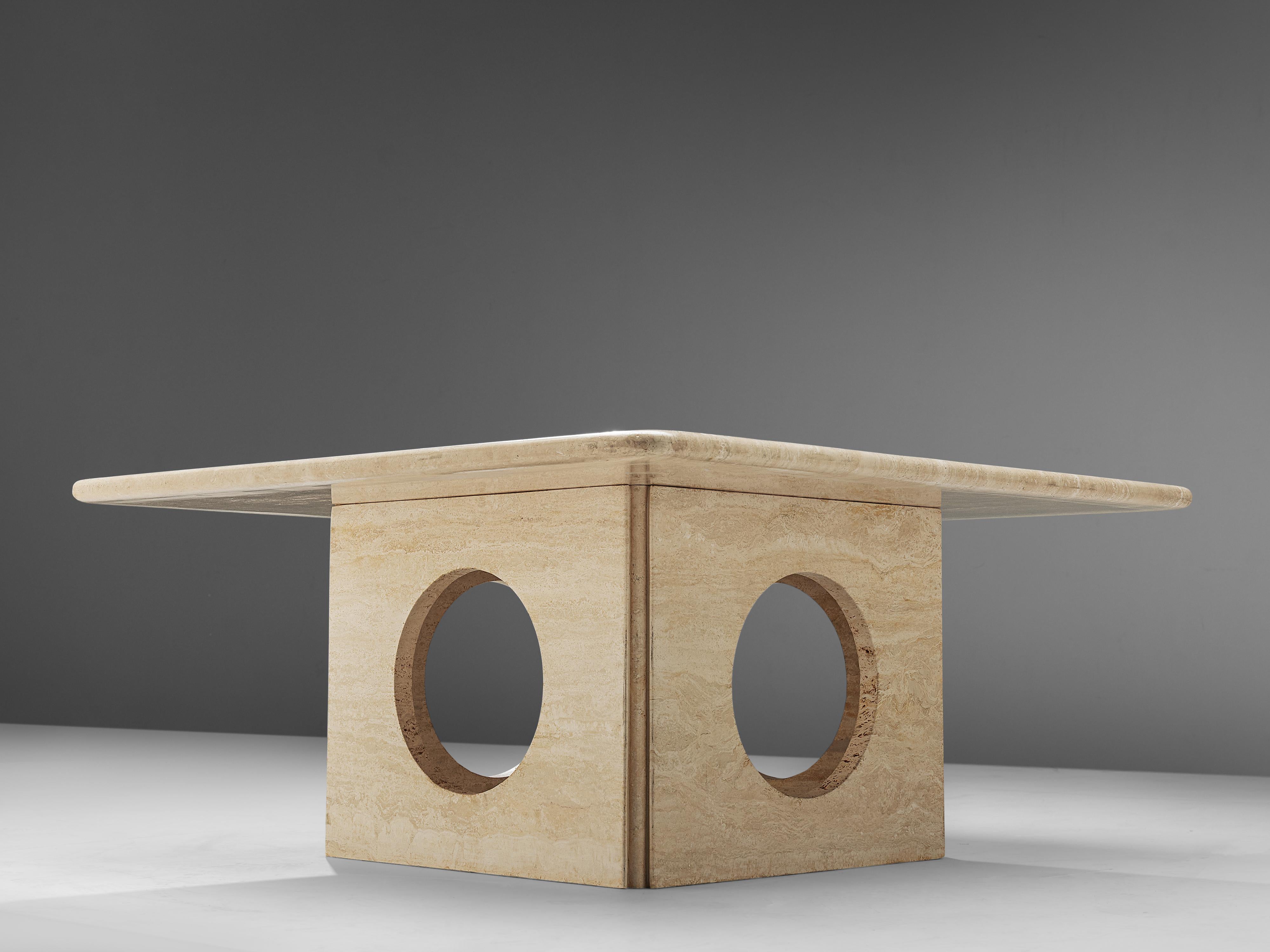 Late 20th Century Square Coffee Table in Travertine
