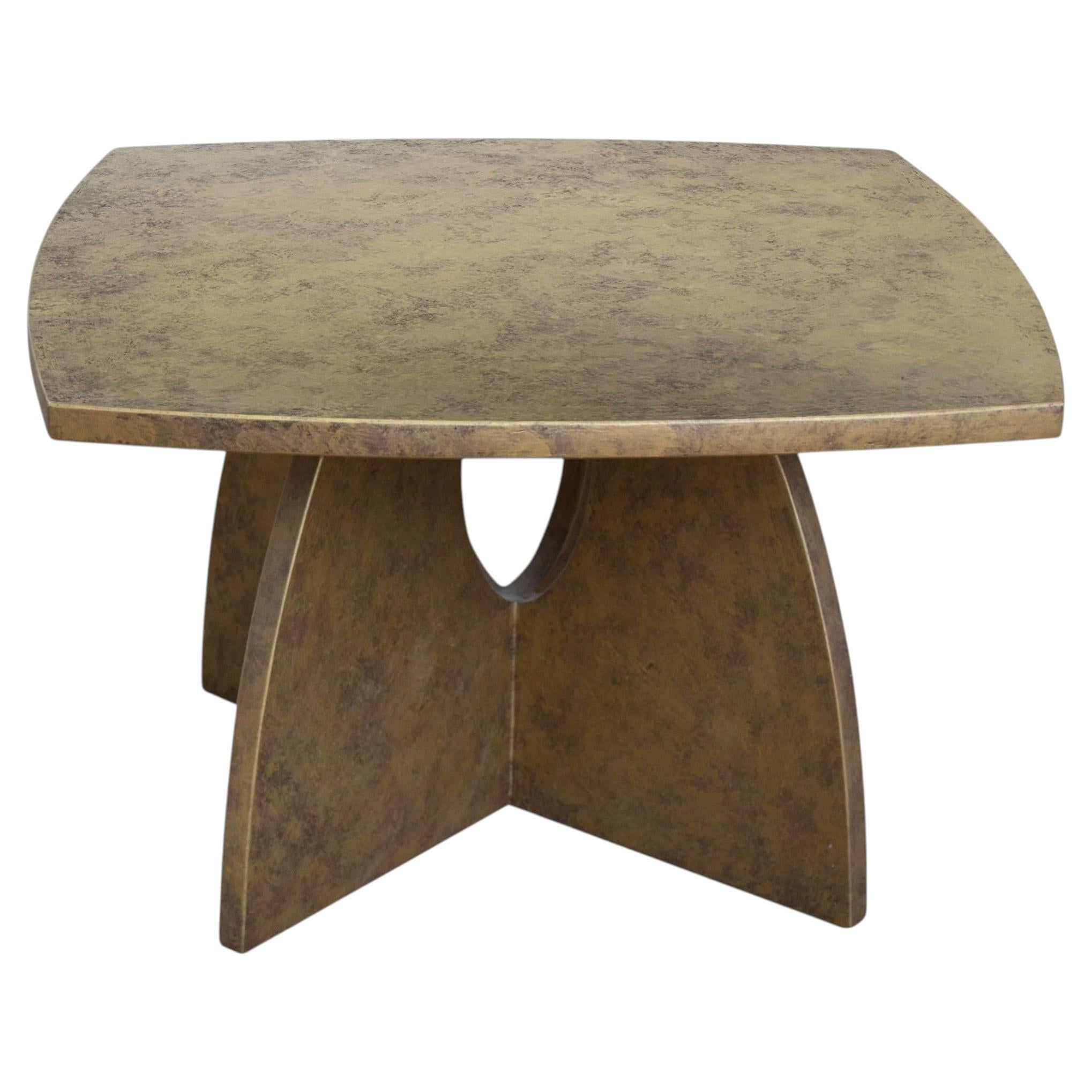 Square coffee table in wood with gilded bronze effect, handmade in Italy Cupioli