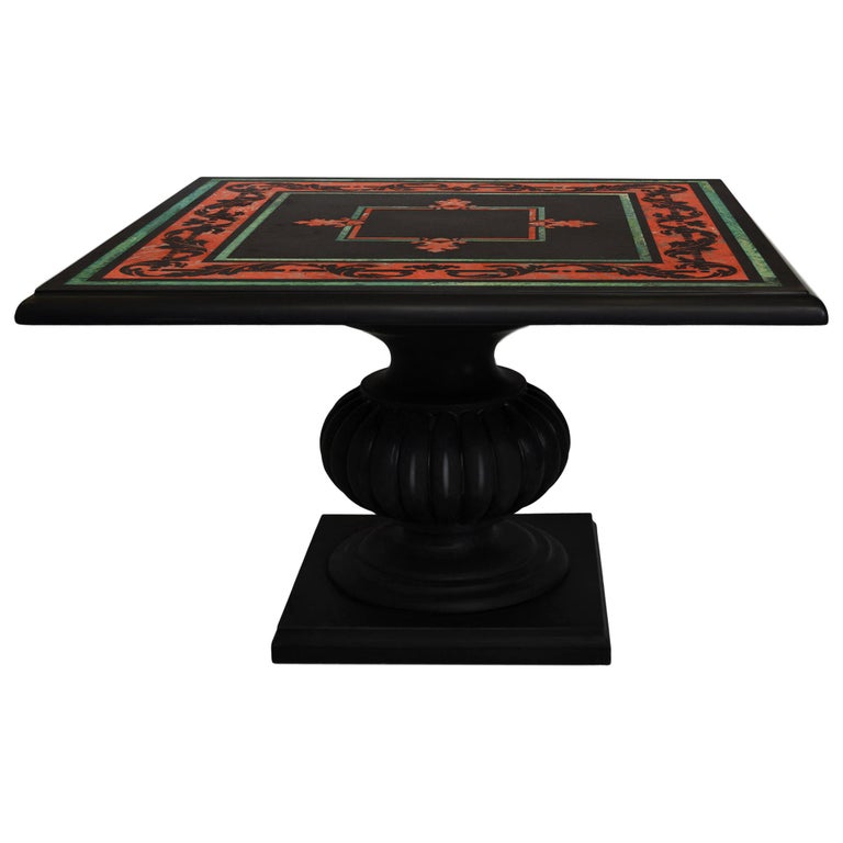 Cupioli Black slate inlaid Coffee Table top and Wooden Base Handmade in
