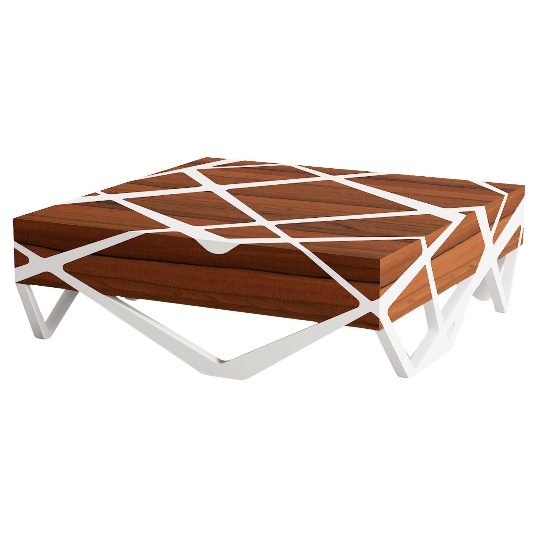 Square Coffee Table, Organic Modern, Tineo and White Lacquer