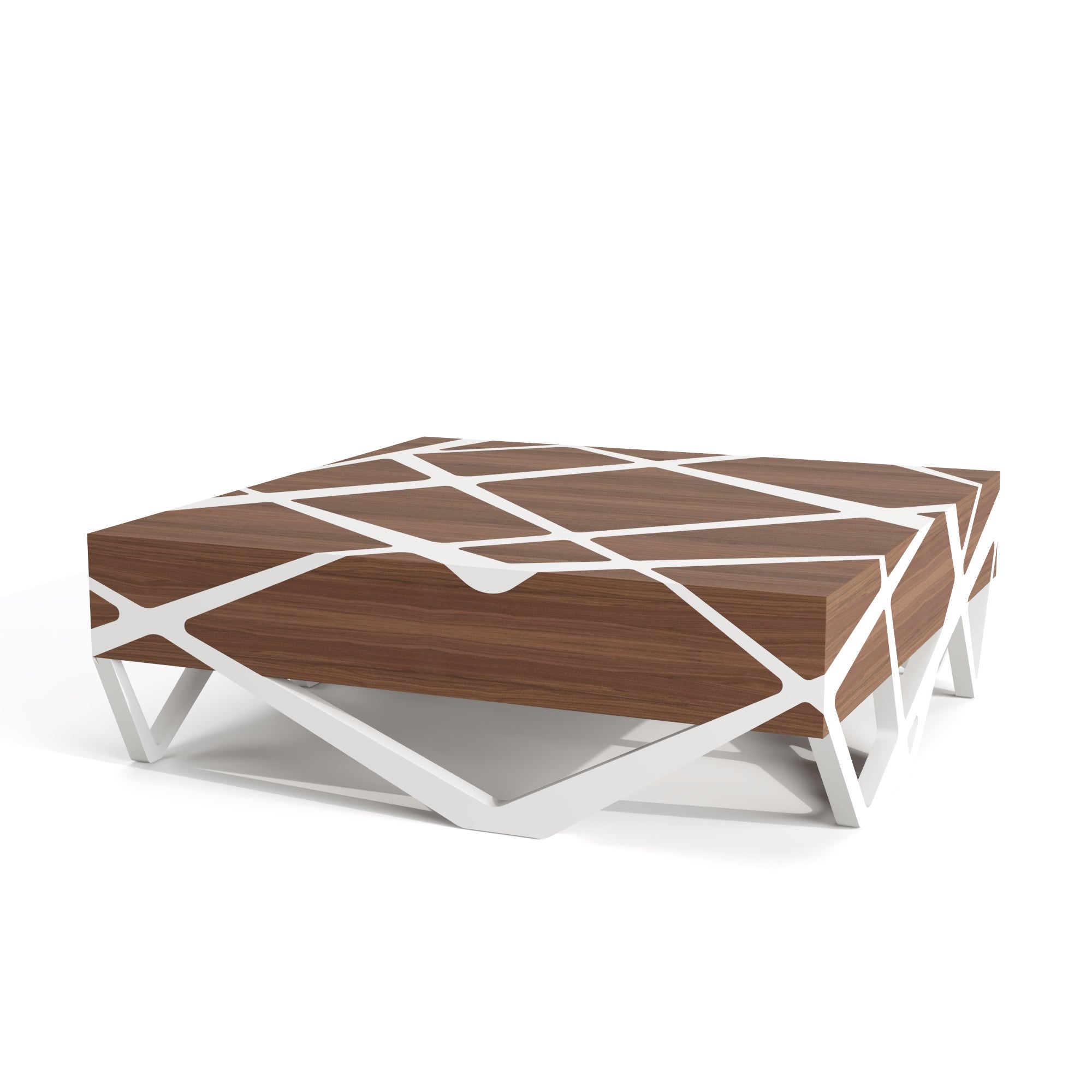 Square Coffee Table, Organic Modern, Walnut and White Lacquer For Sale