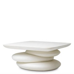 Square Coffee Table White Cement Sculptural Design