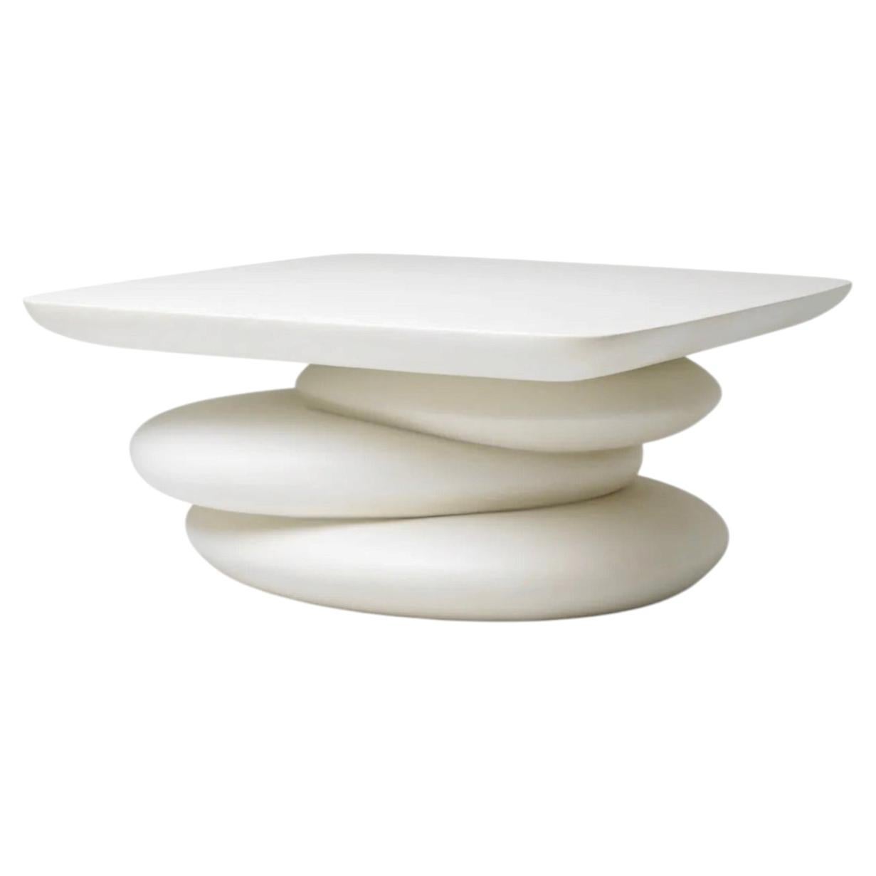 Square Coffee Table White Cement Sculptural Design