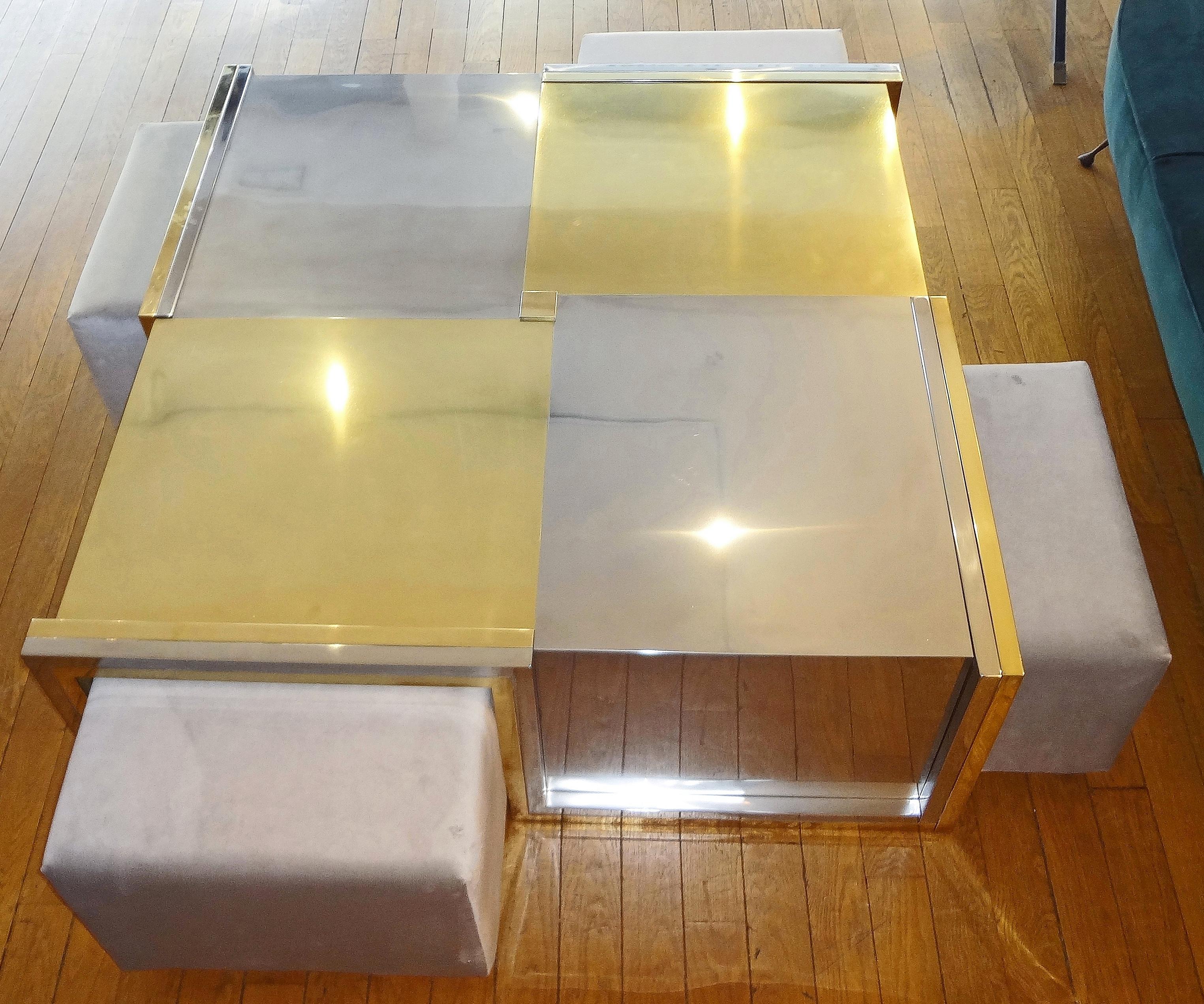 Modern Square Coffee Table with 4 Stools, 1975 by Giovanni Banci, Italy For Sale